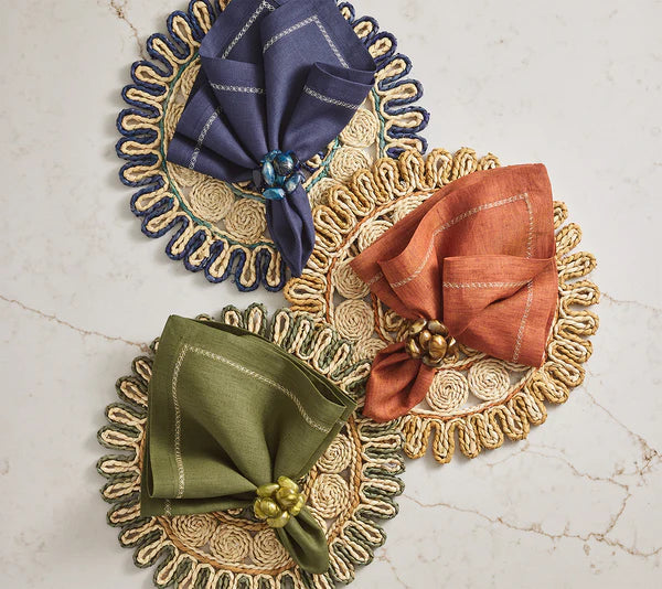 Bonton Napkin Ring Set/4 - Green & Gold
