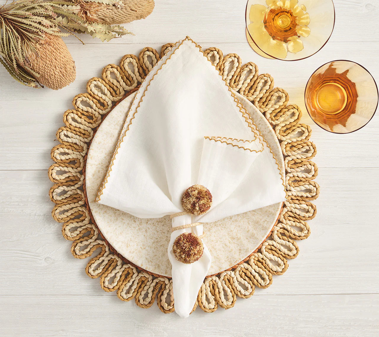 Casbah Napkin Set/4 - White & Natural