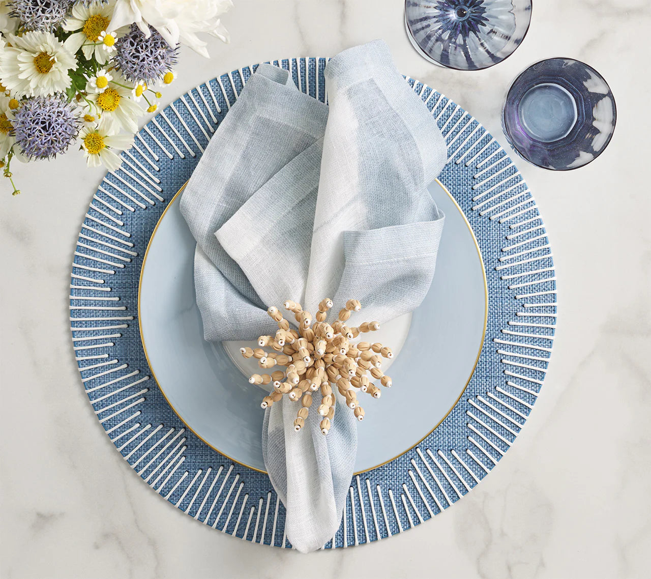 Watercolor Stripe Napkin Set/4 - Blue & Gray