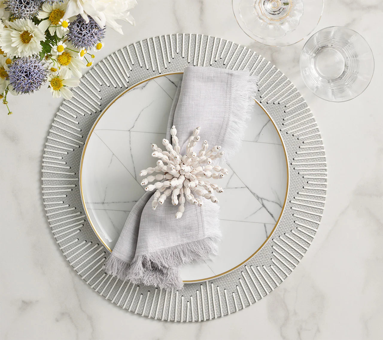 Chambray Fringe Napkin Set/4 - Gray