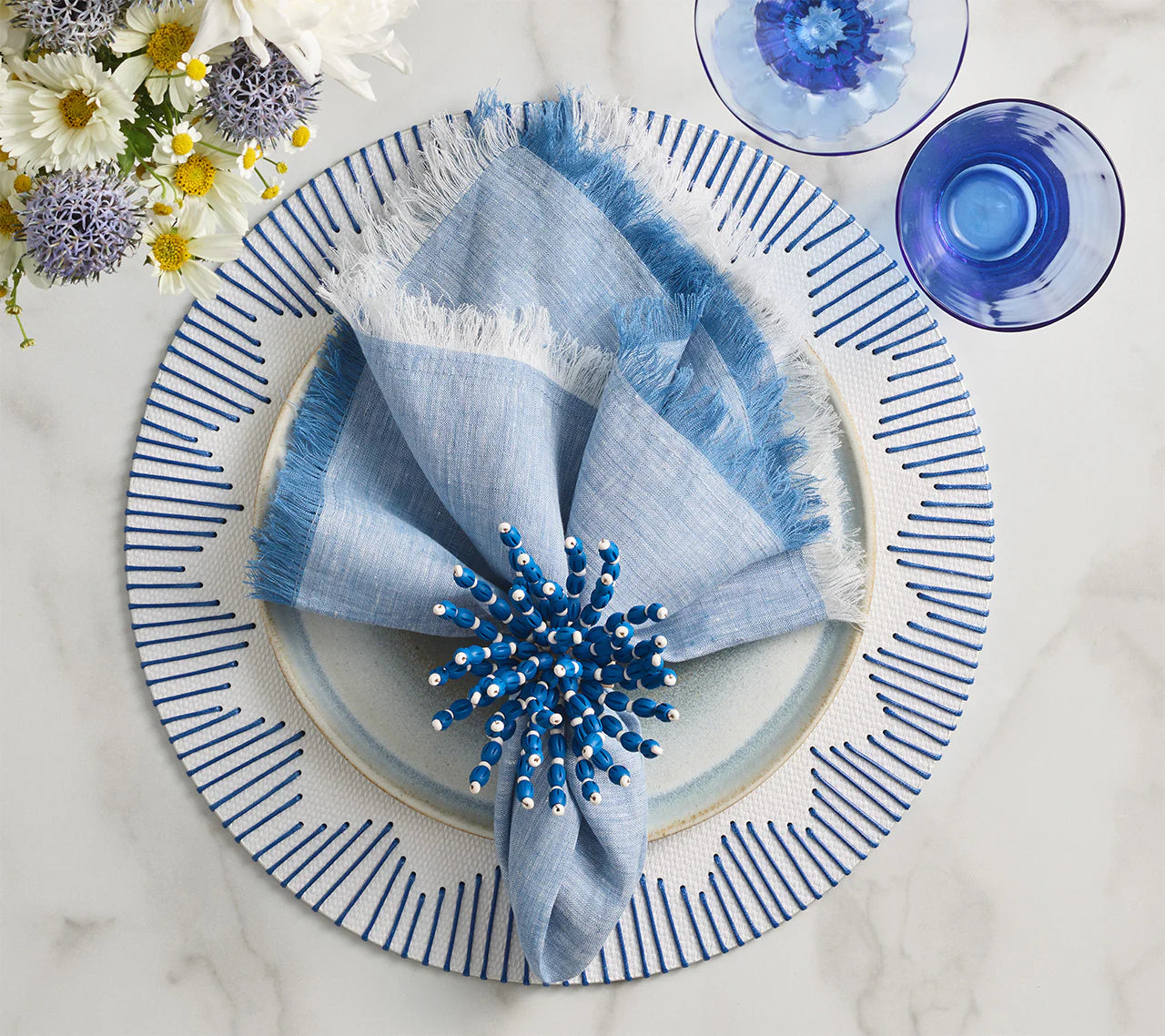 Chambray Fringe Napkin Set/4 - Blue