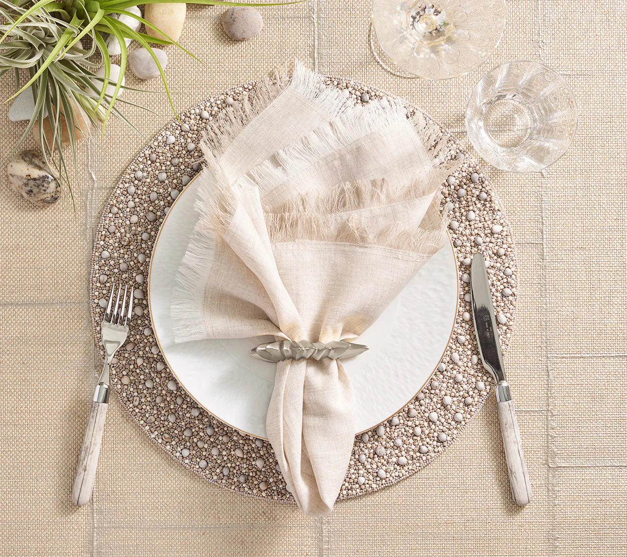 Chambray Fringe Napkin Set/4 - Natural