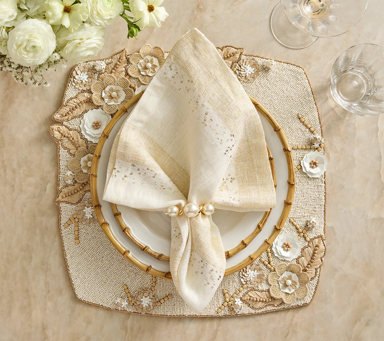 Pearl Drift Napkin Ring Set/4 - Gold