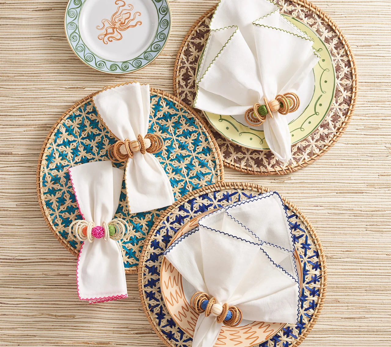 Calypso Napkin Ring Set of 4 - Natural & Brown