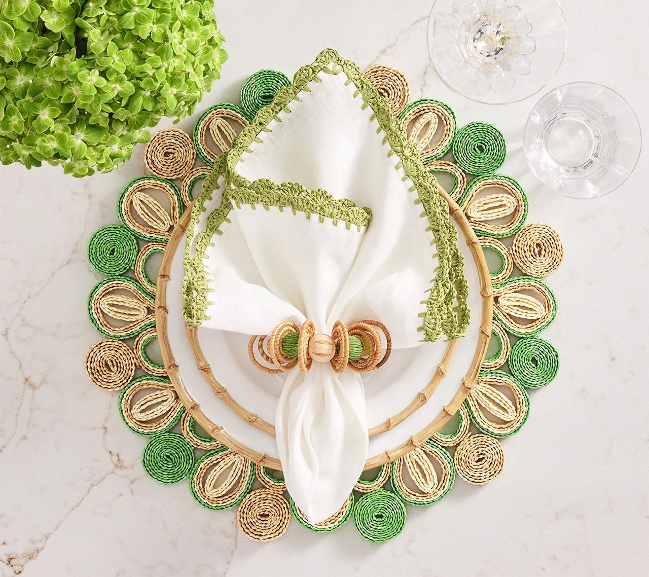 Calypso Napkin Ring Set of 4 - Natural & Green