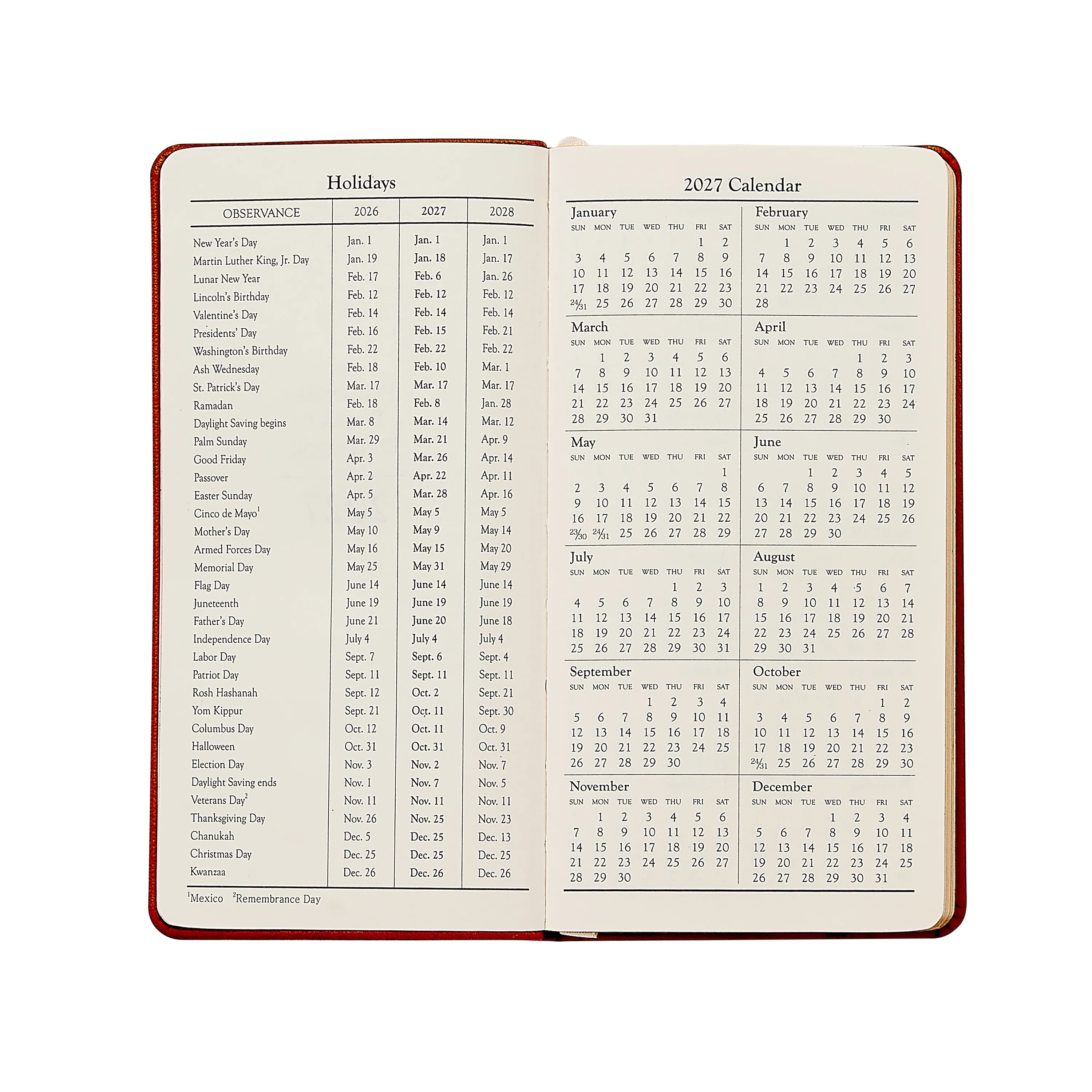 2027 6" Personal Pocket Datebook - Orange Goatskin Leather