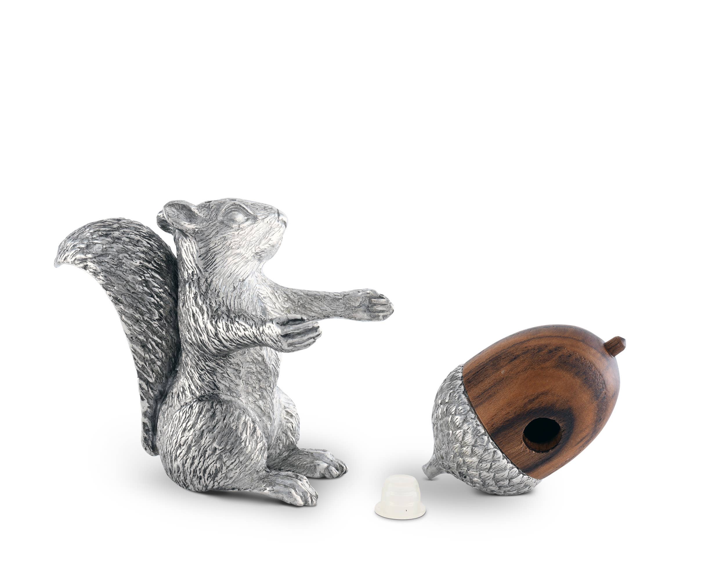 Pewter Salt & Pepper Set - Squirrel with Wood Acorn