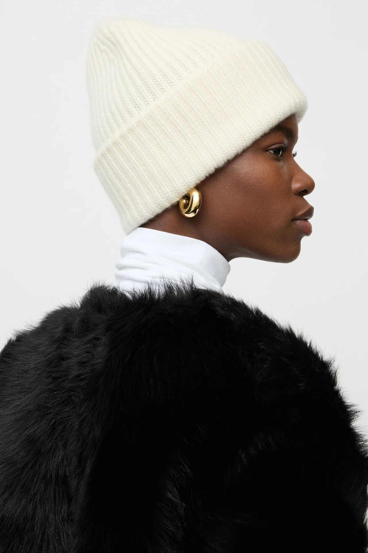 Ribbed Beanie - Feather White