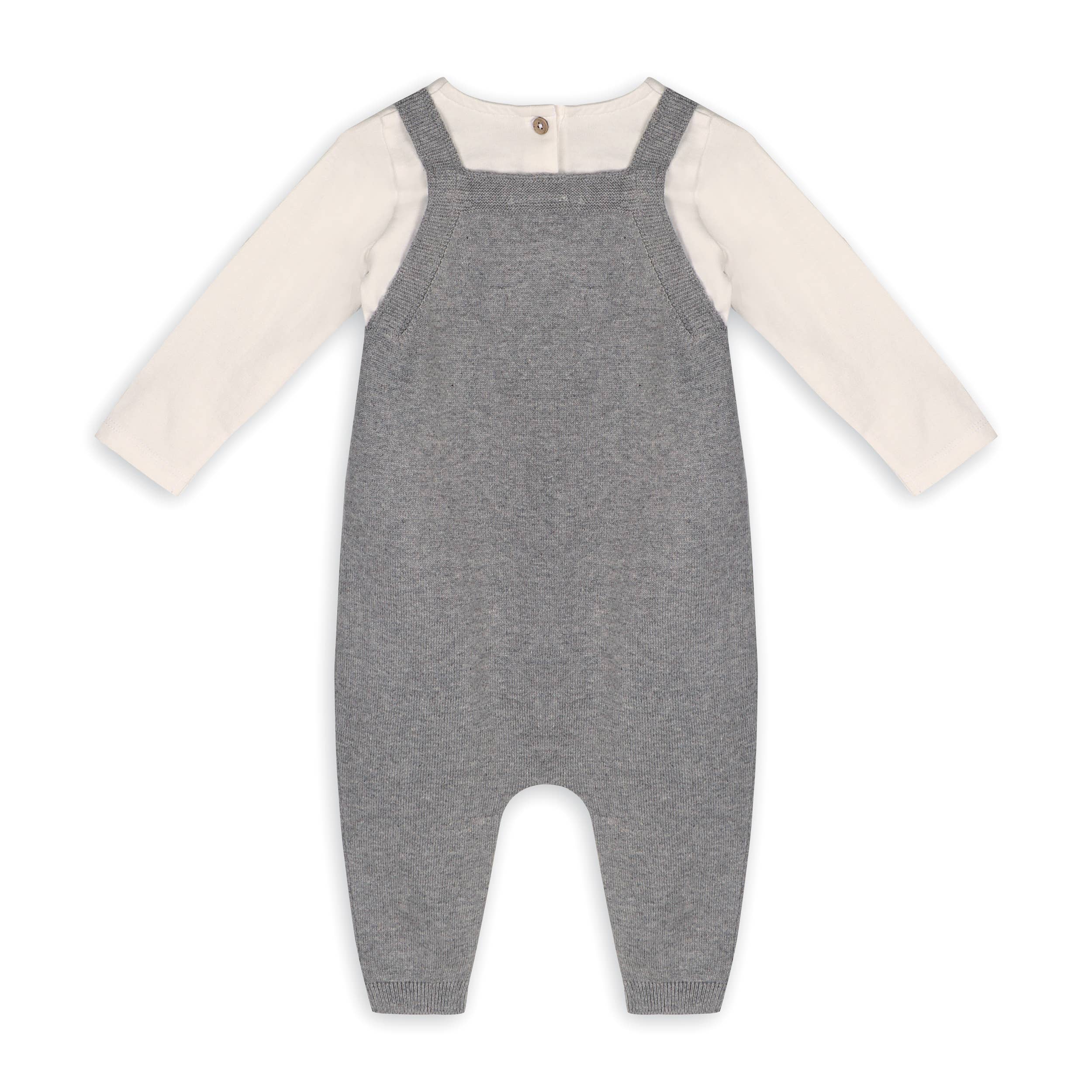 Owl Applique Sweater Knit Baby Overall & Bodysuit - Heather Grey