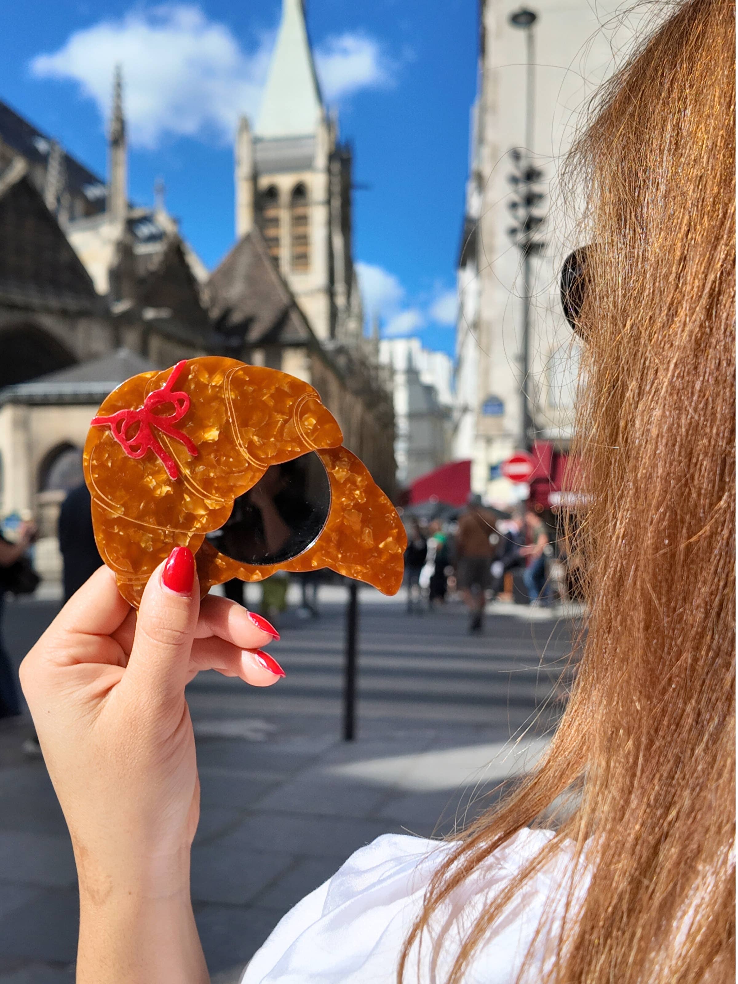 Solar Eclipse - Hand-painted Bow Croissant Compact Mirror | Eco-Friendly