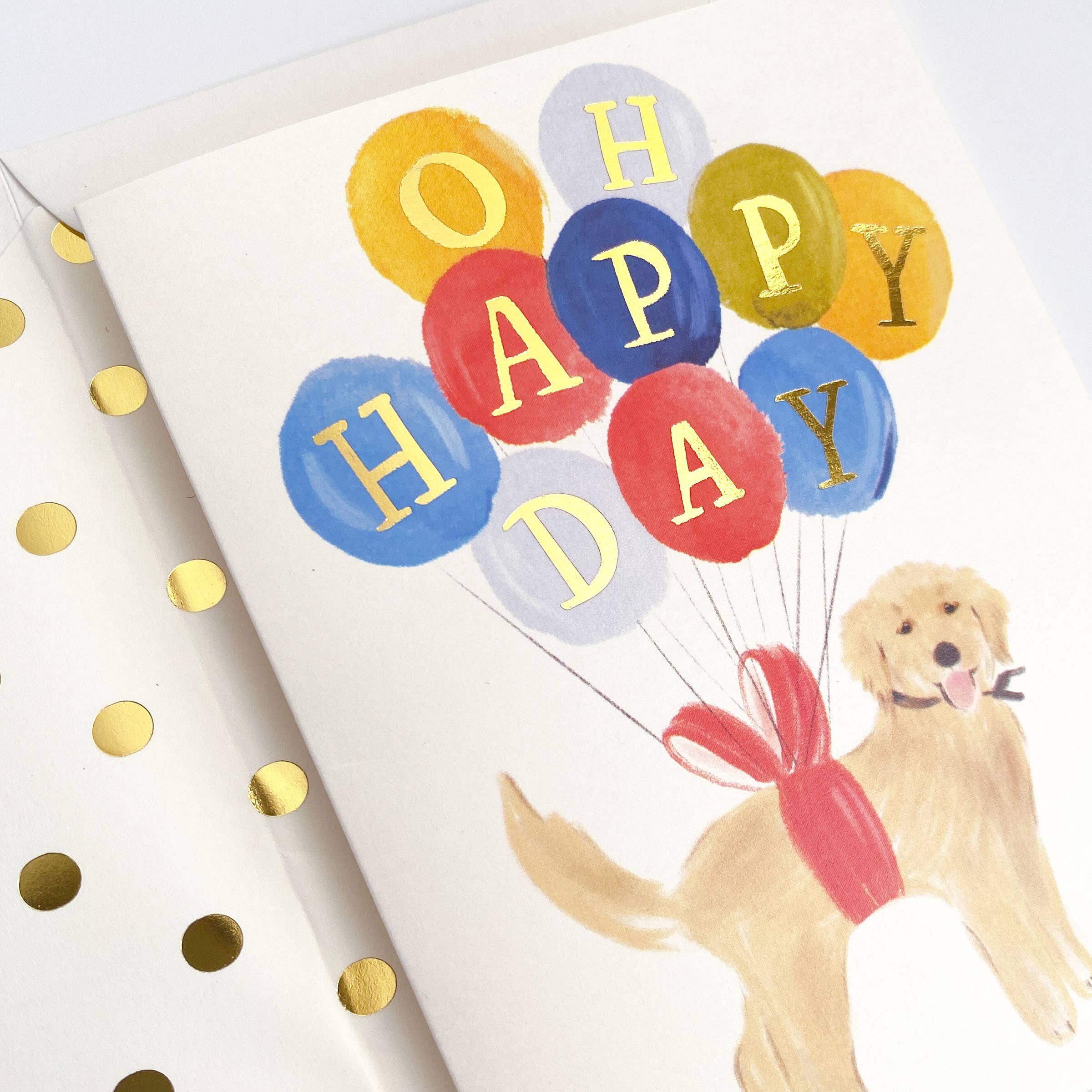 Happy Birthday Golden Retriever Dog with Balloons Card