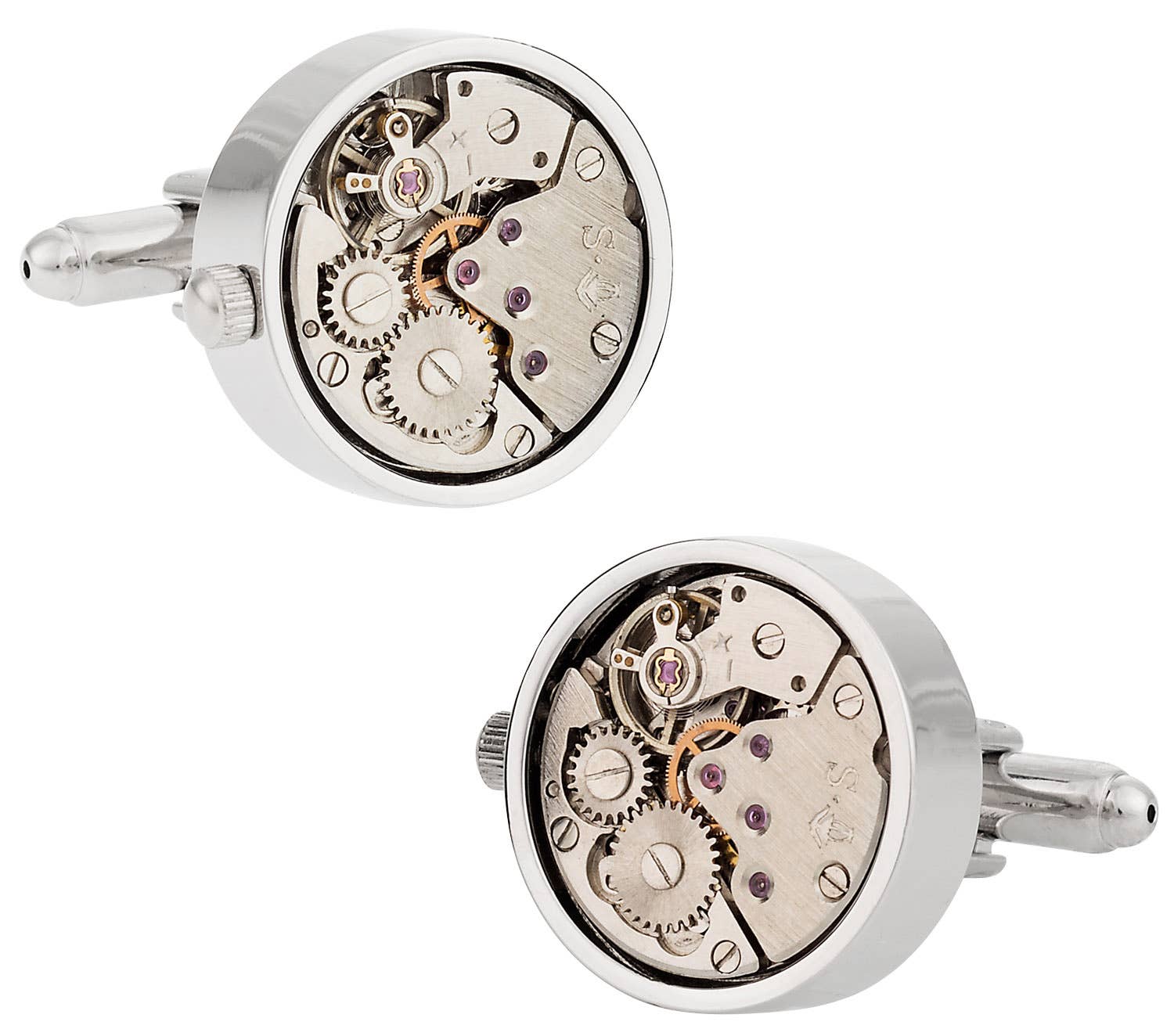 Cuff-Daddy - Working Silver Watch Movement Steampunk Cufflinks