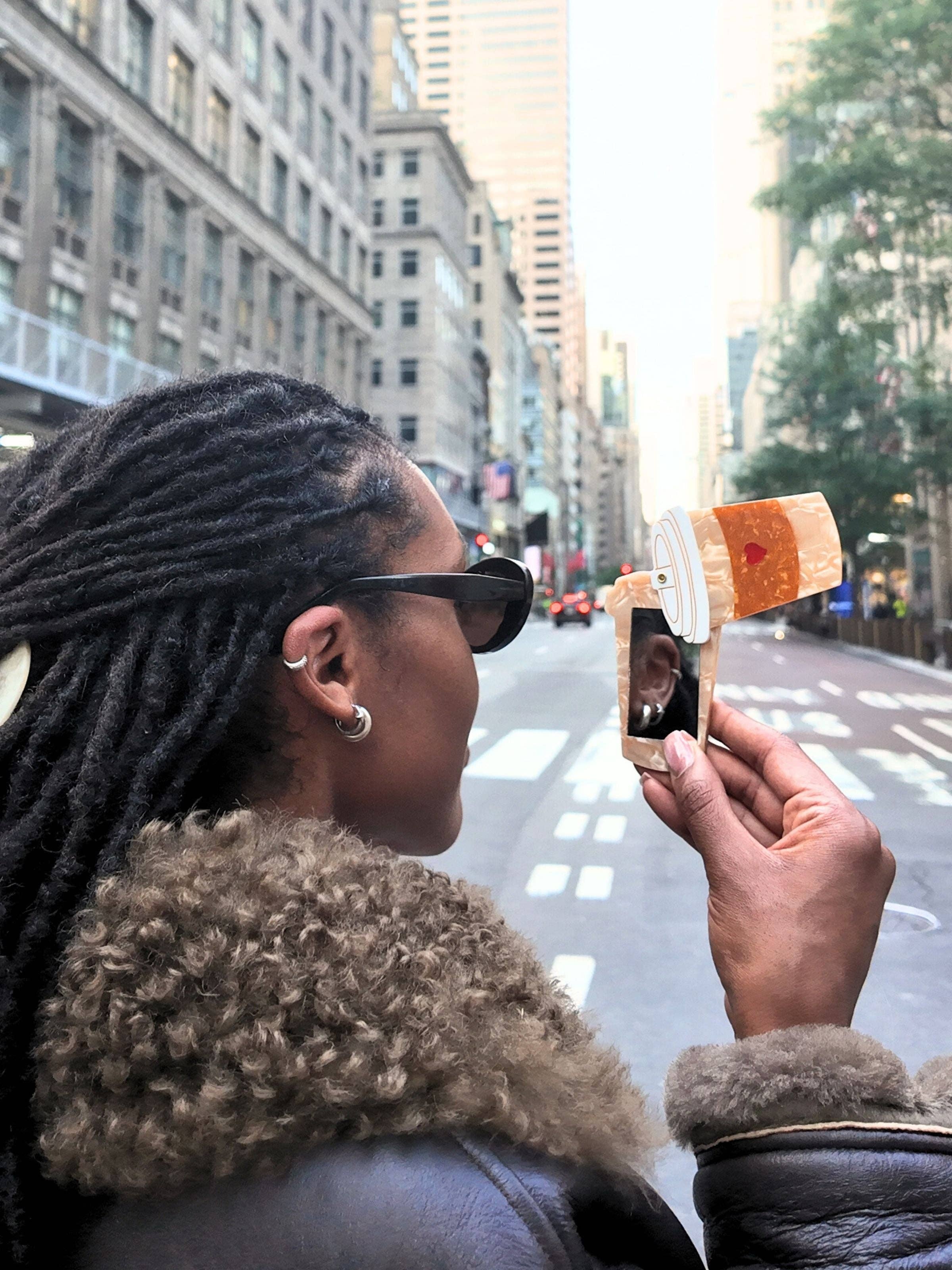 Solar Eclipse - Hand-Painted Heart Coffee Cup Compact Mirror