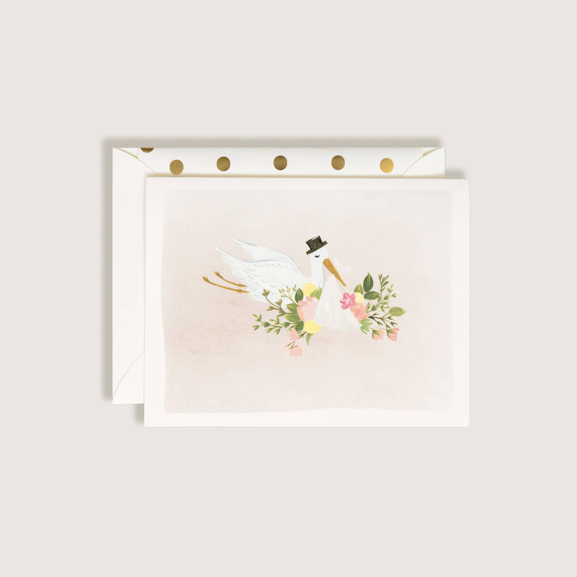 The First Snow - Baby Stork Blush Greeting Card