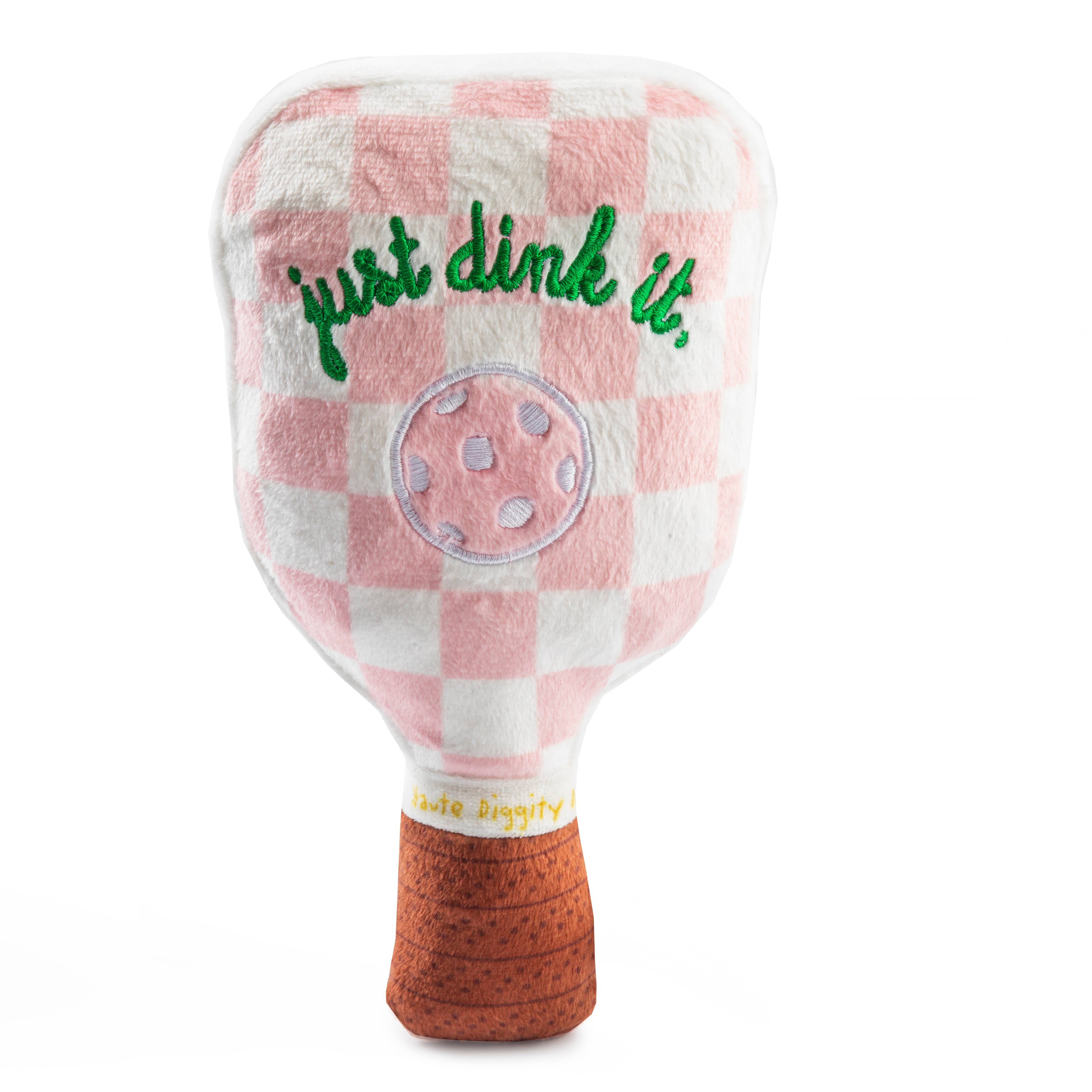 Pink Checker Pickleball Paddle Squeaker Dog Toy