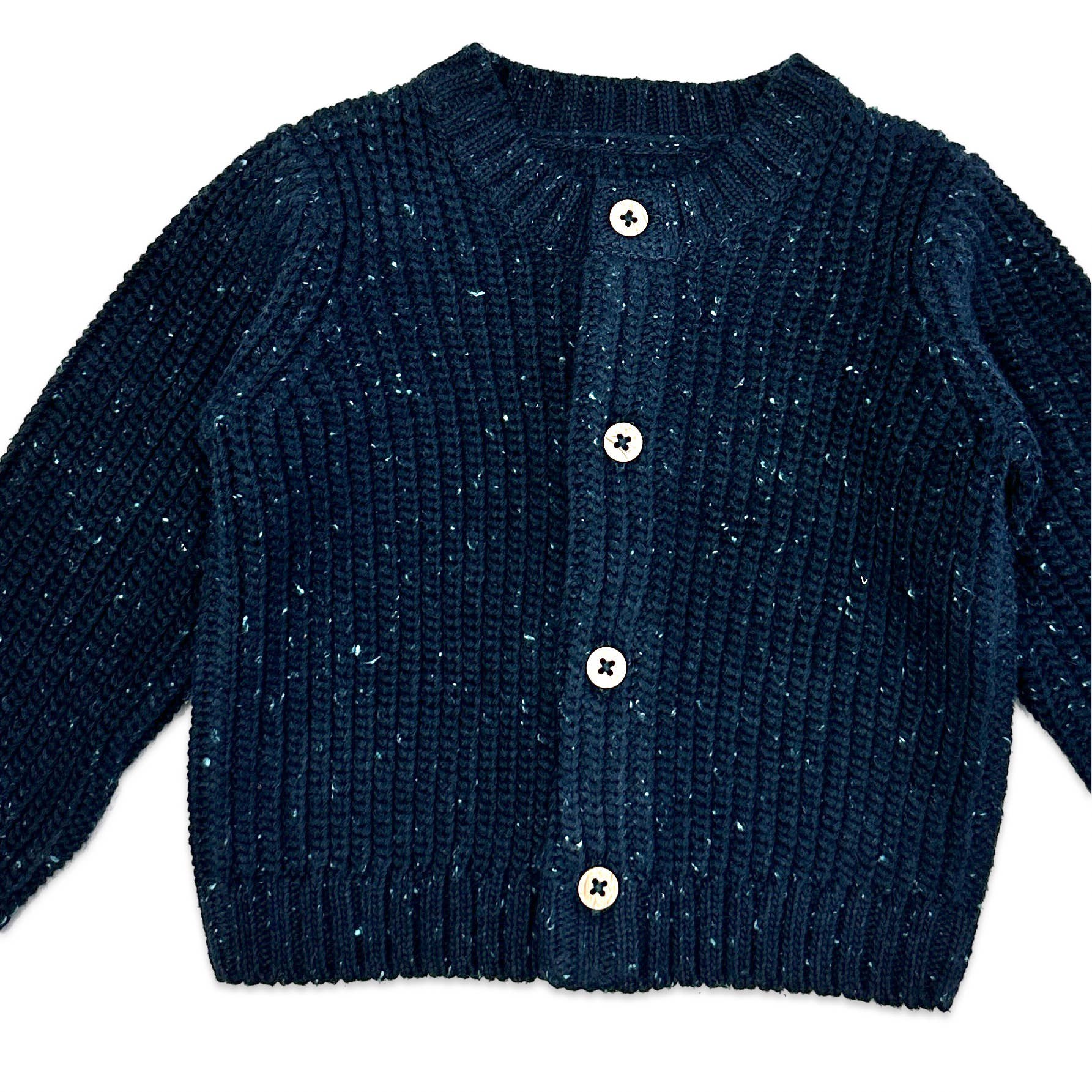 Classic Chunky Knit Button Sweater Cardigan - Speckled Navy