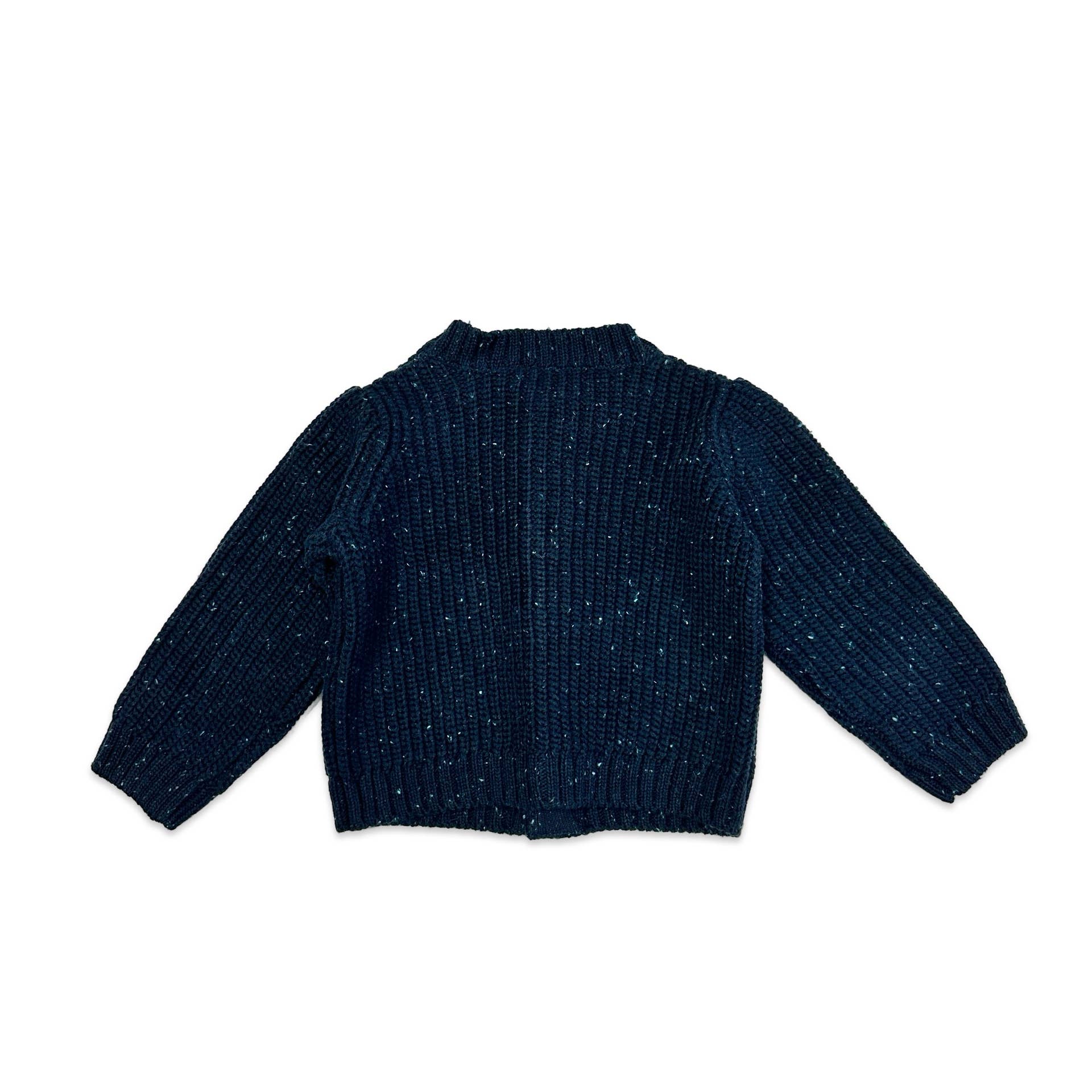 Classic Chunky Knit Button Sweater Cardigan - Speckled Navy