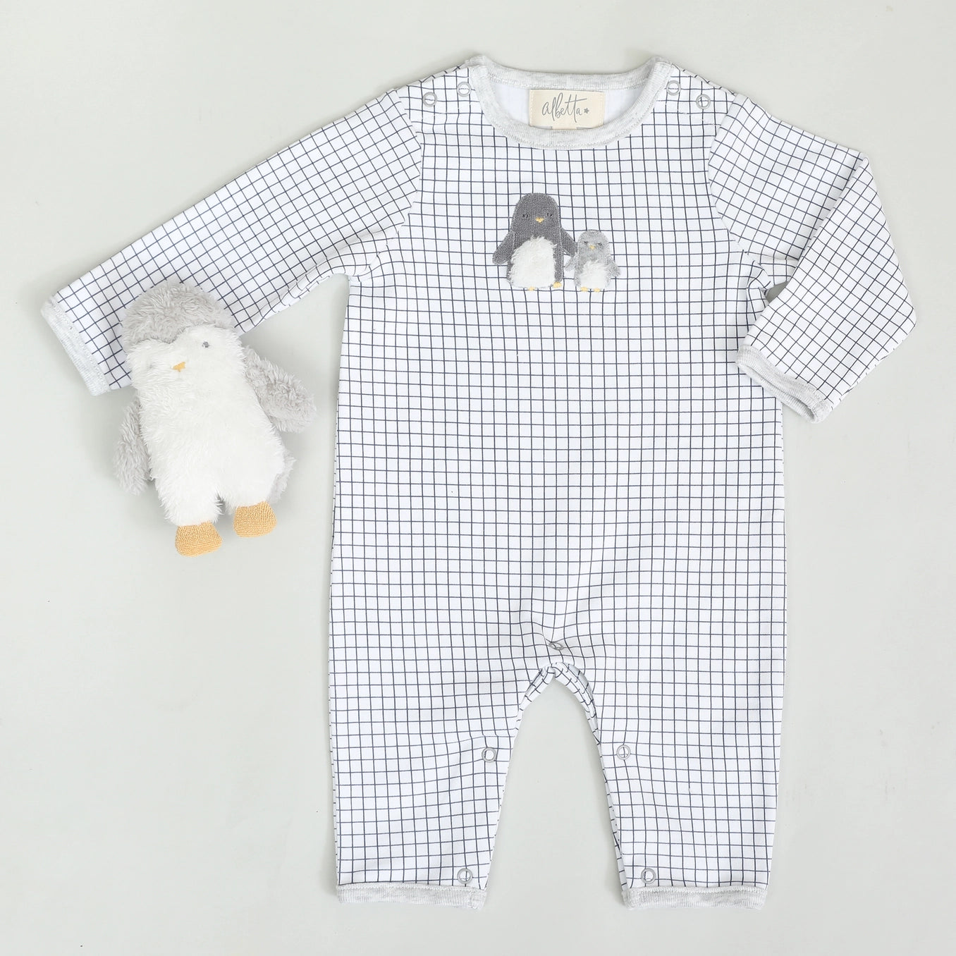 Baby Penguin Applique Grid Babygro