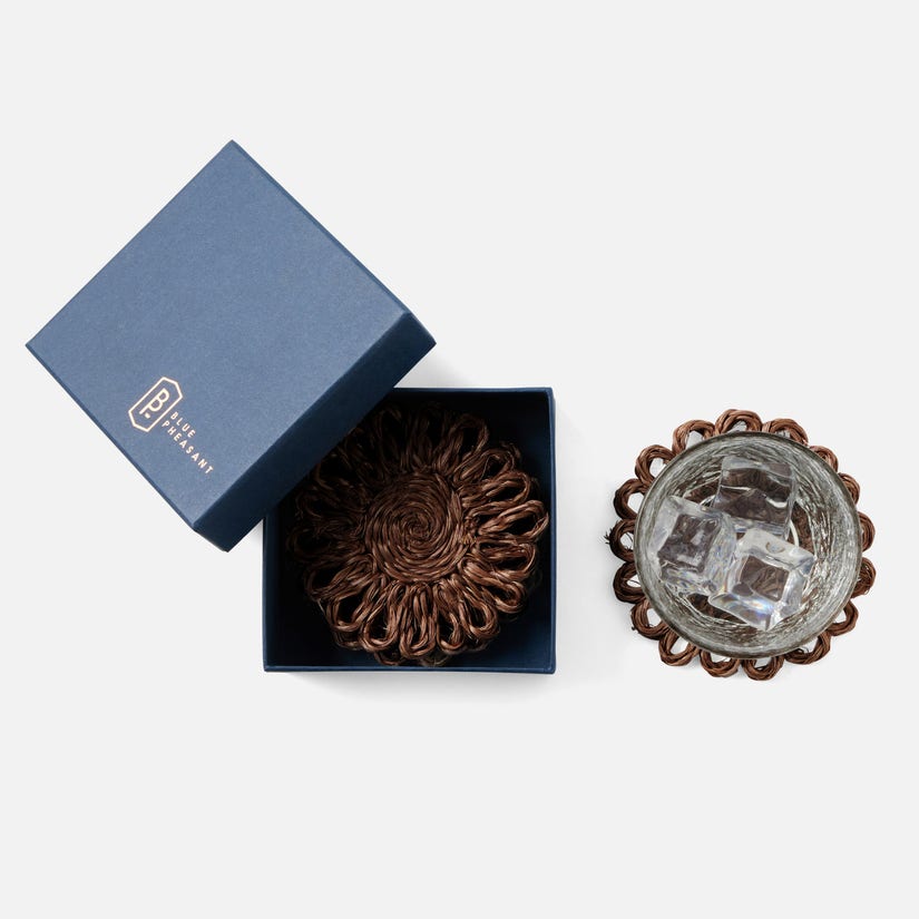 Teigan Abaca Floral Coaster Boxed Set of 4 - Brown