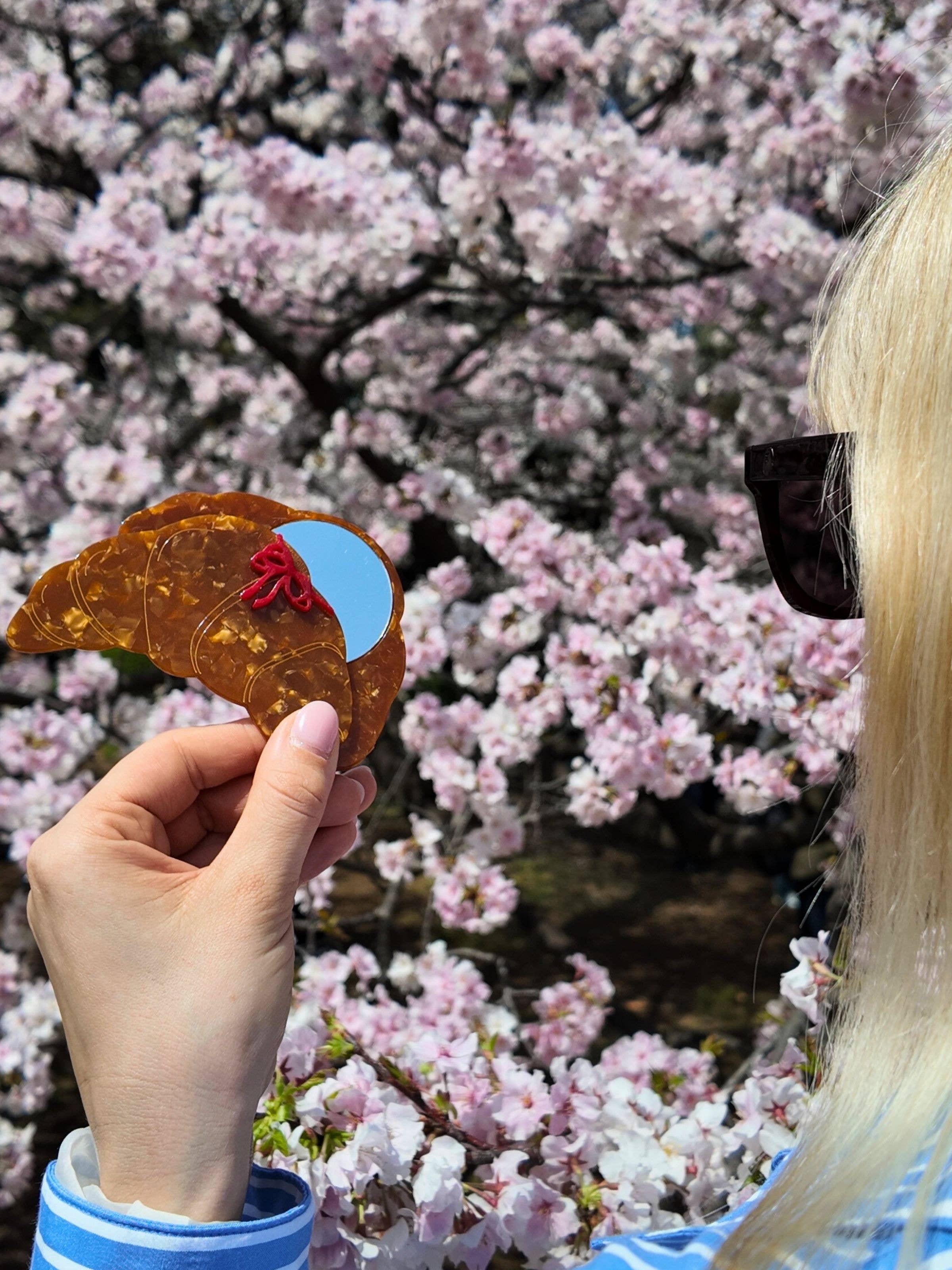 Solar Eclipse - Hand-painted Bow Croissant Compact Mirror | Eco-Friendly