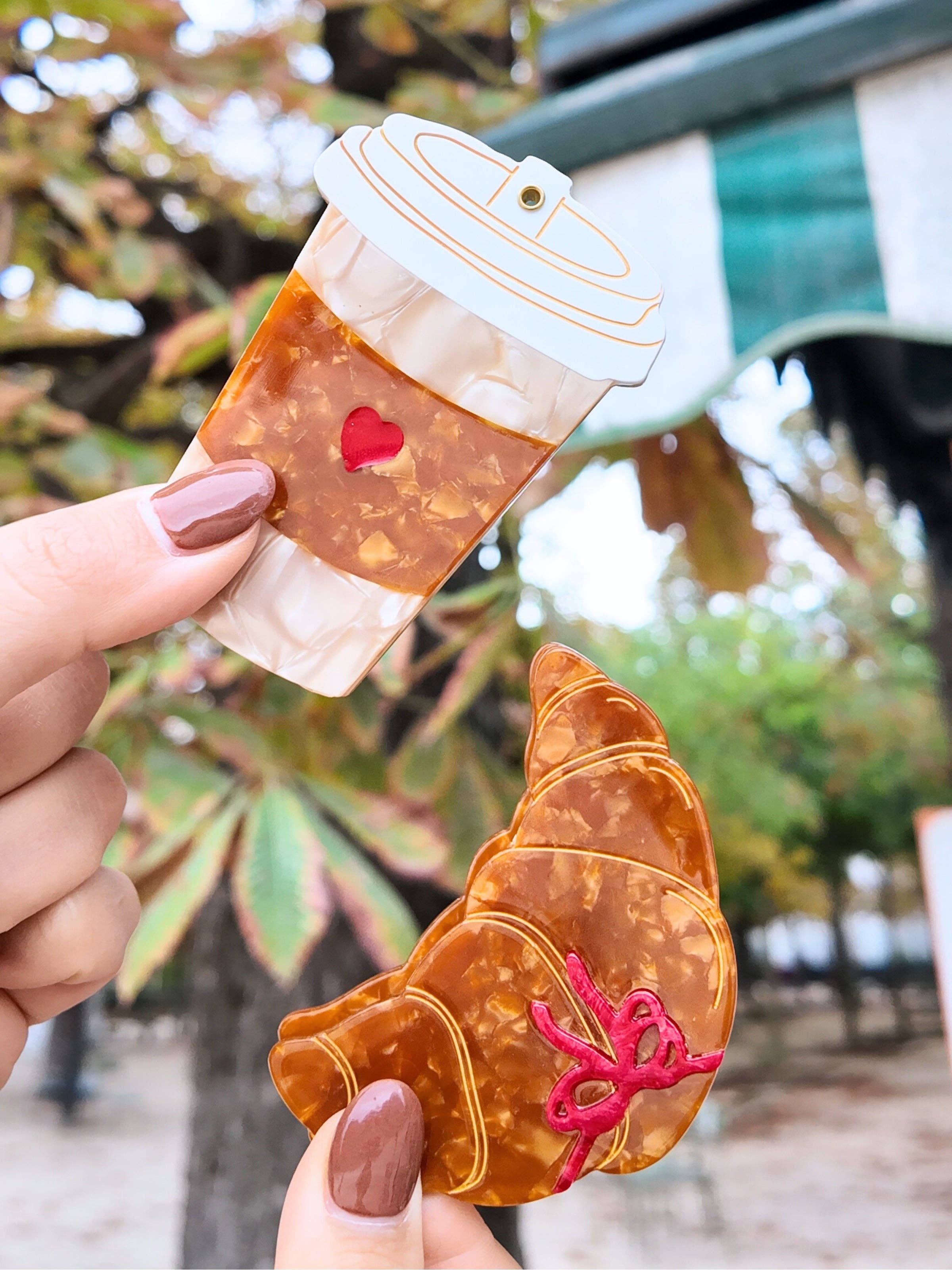 Solar Eclipse - Hand-Painted Heart Coffee Cup Compact Mirror