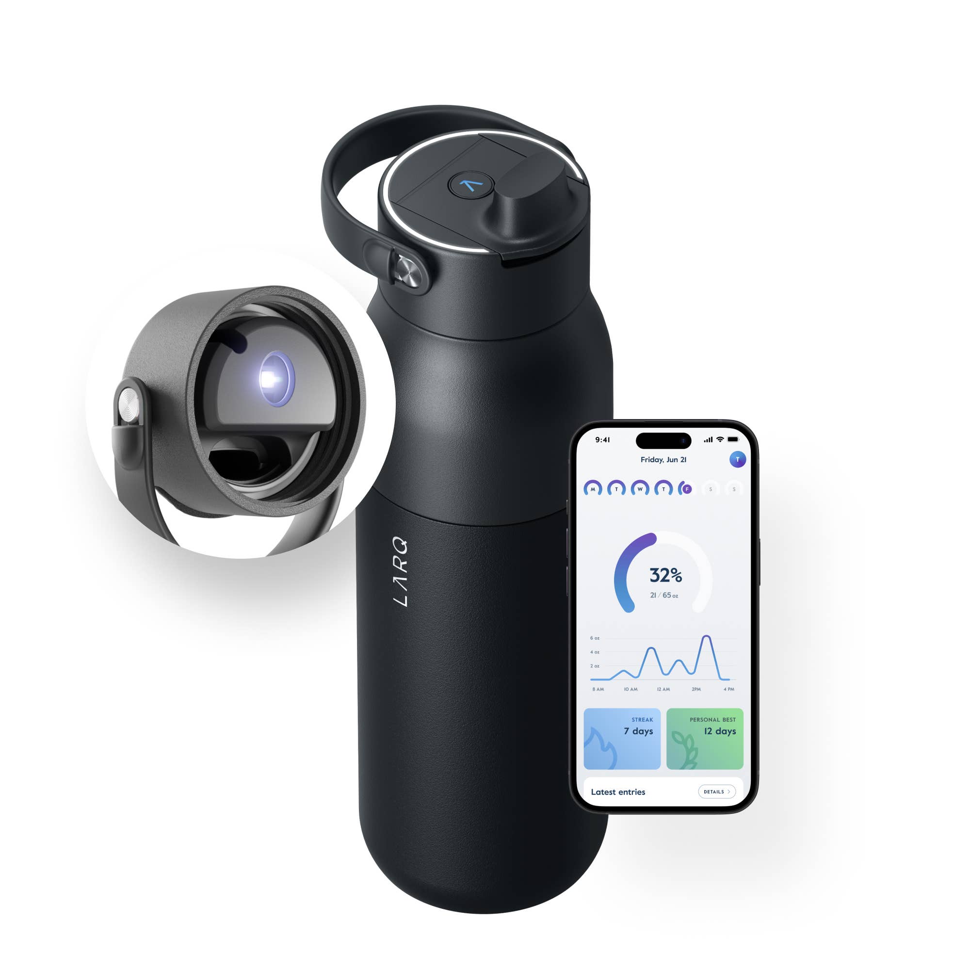 PureVis2 Smart Water Bottle 34oz - Obsidian Black