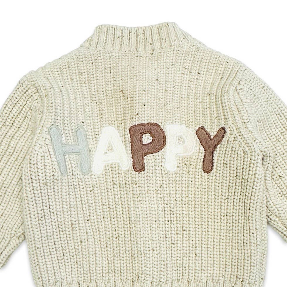 Happy Chunky Knit Slouchy Baby Cardigan - Speckled Linen