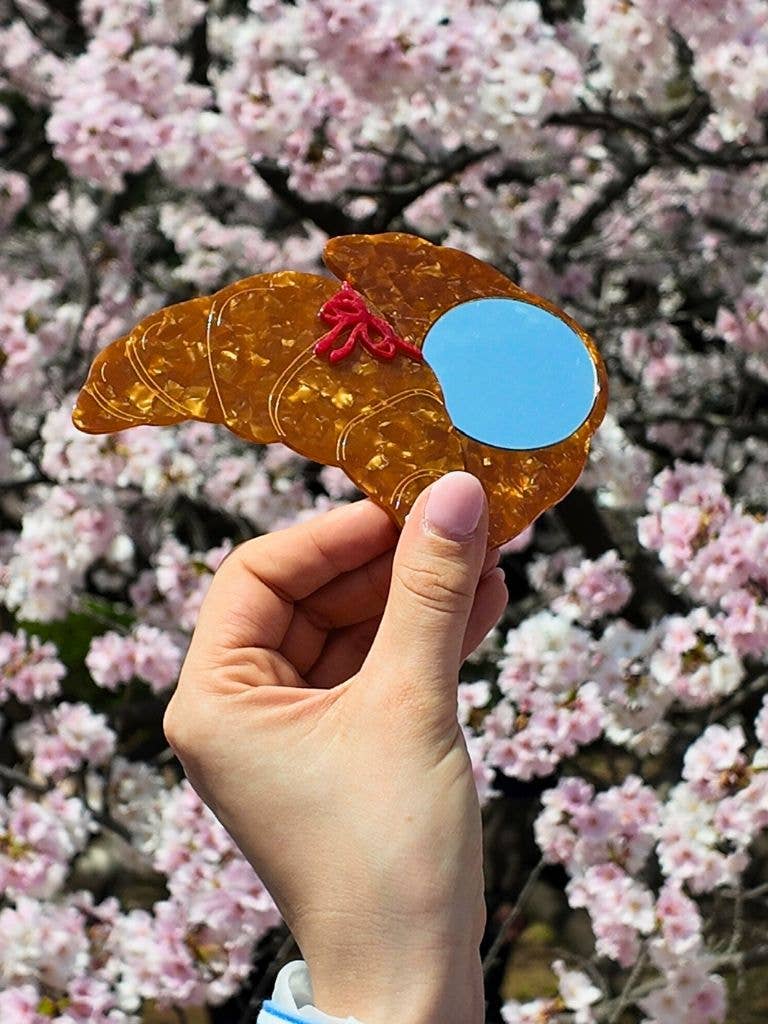Solar Eclipse - Hand-painted Bow Croissant Compact Mirror | Eco-Friendly