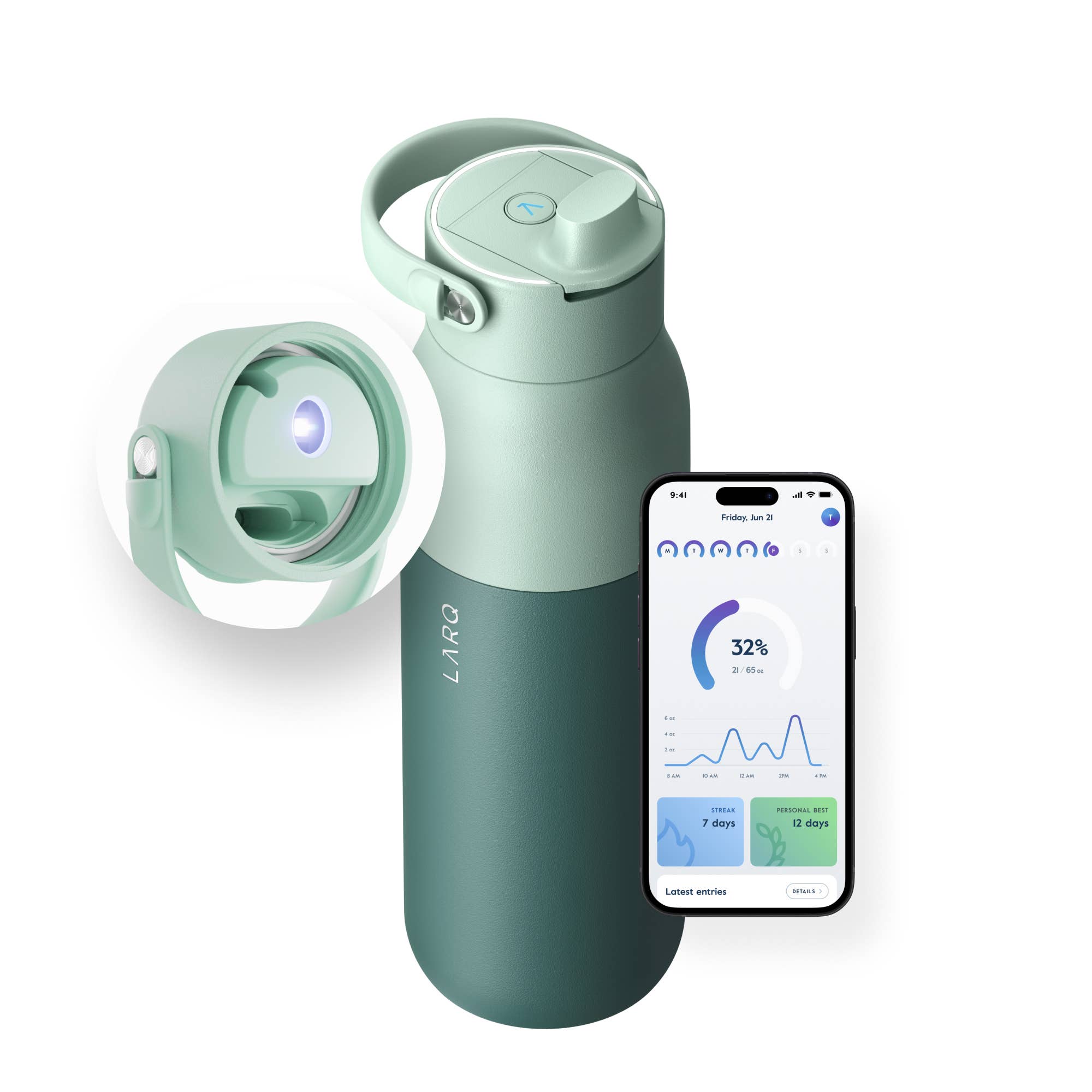 PureVis2 Smart Water Bottle 34oz - Eucalyptus Green