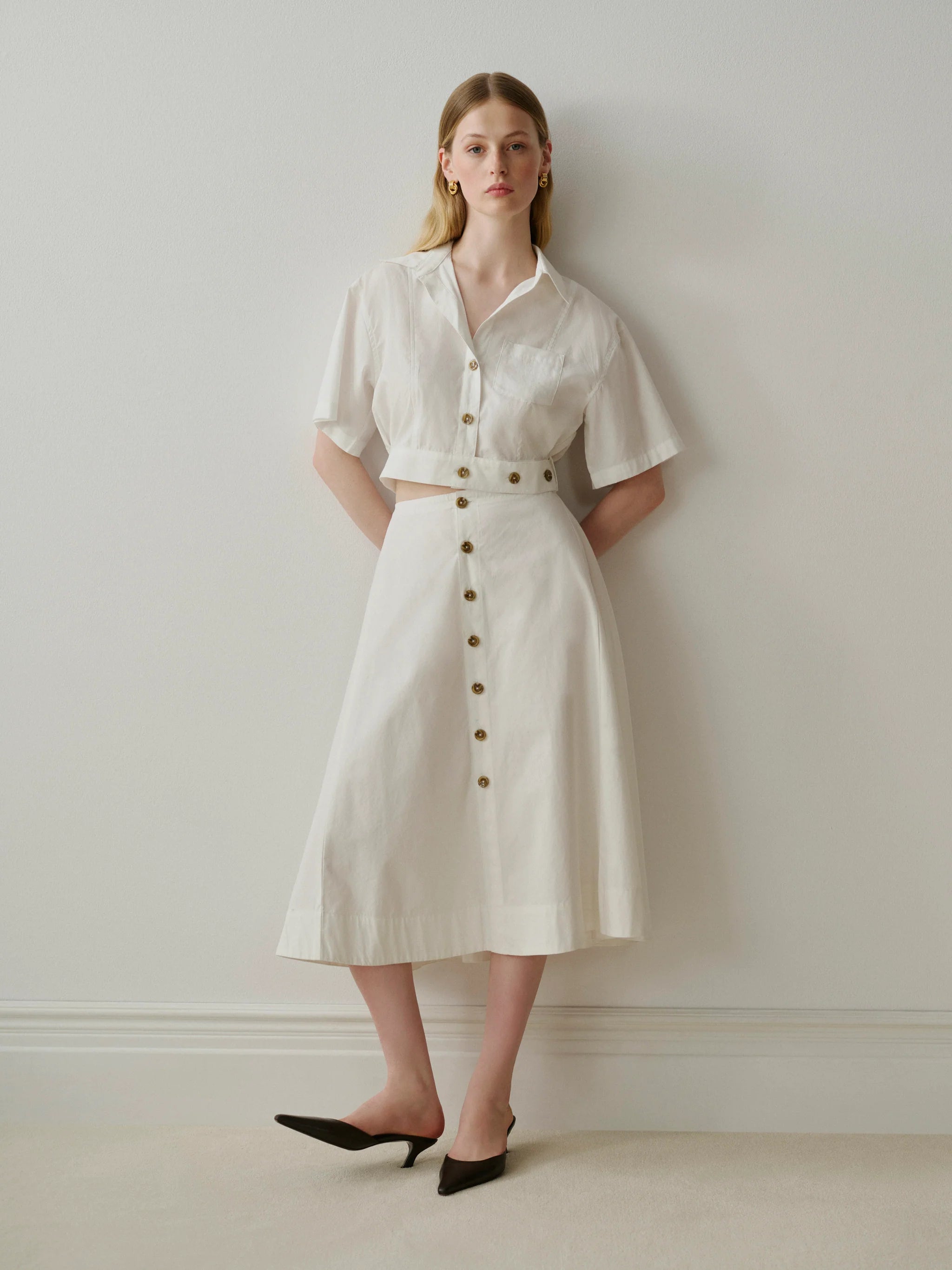 Peonie Skirt Midi - White Poplin