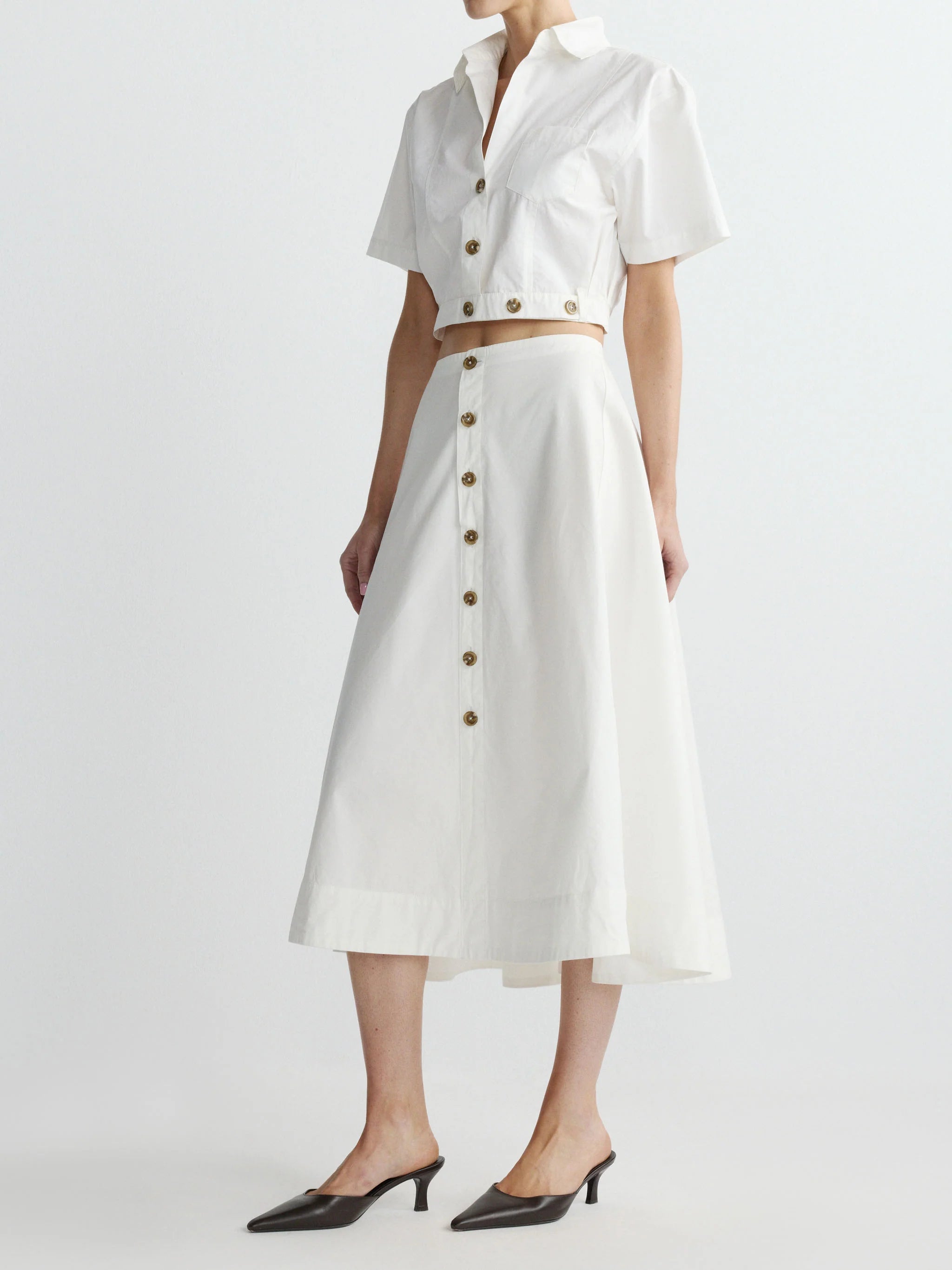 Peonie Skirt Midi - White Poplin
