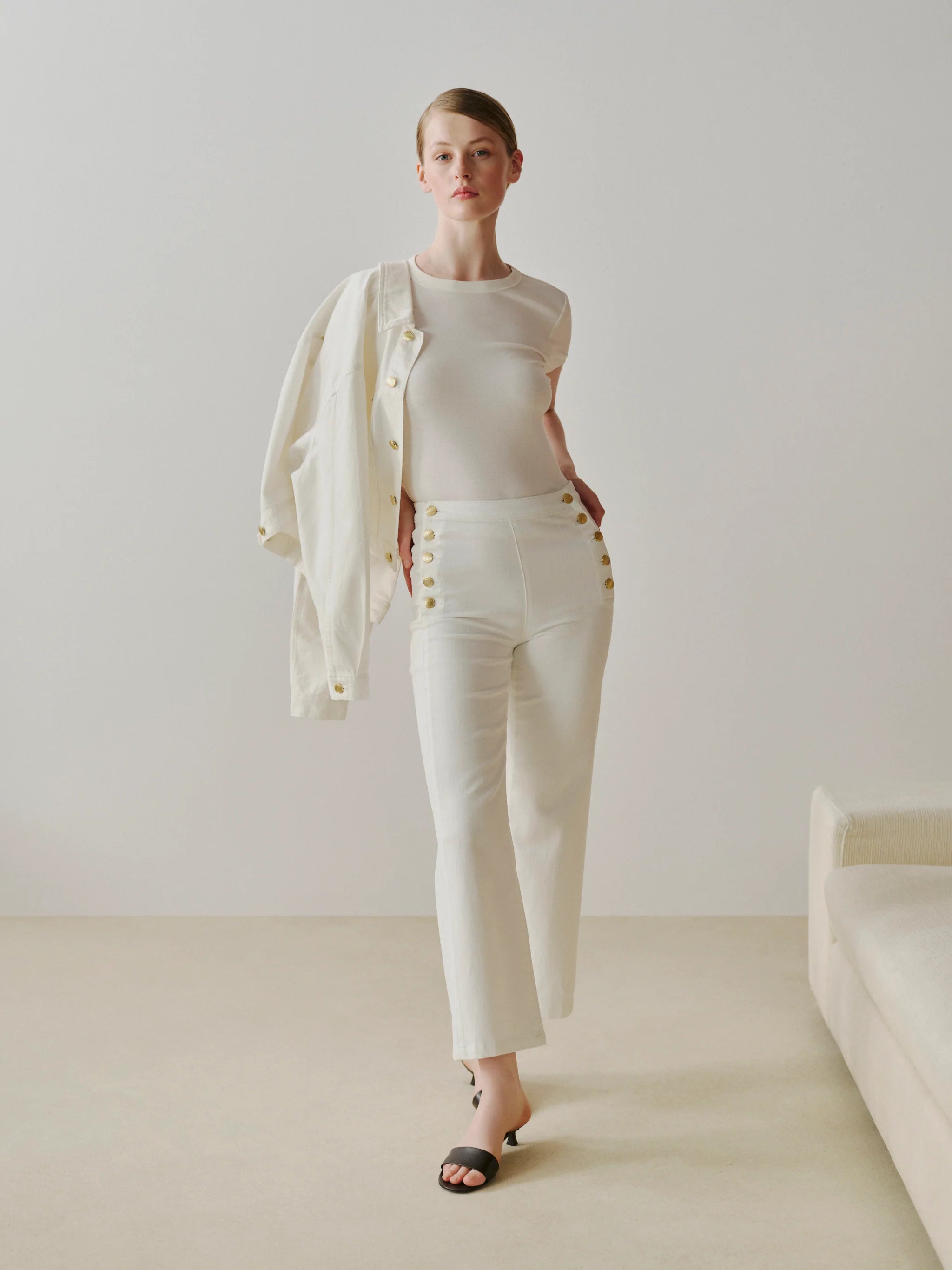 Karmine Refined Wide Leg High Rise 28" Jeans - White Sailor