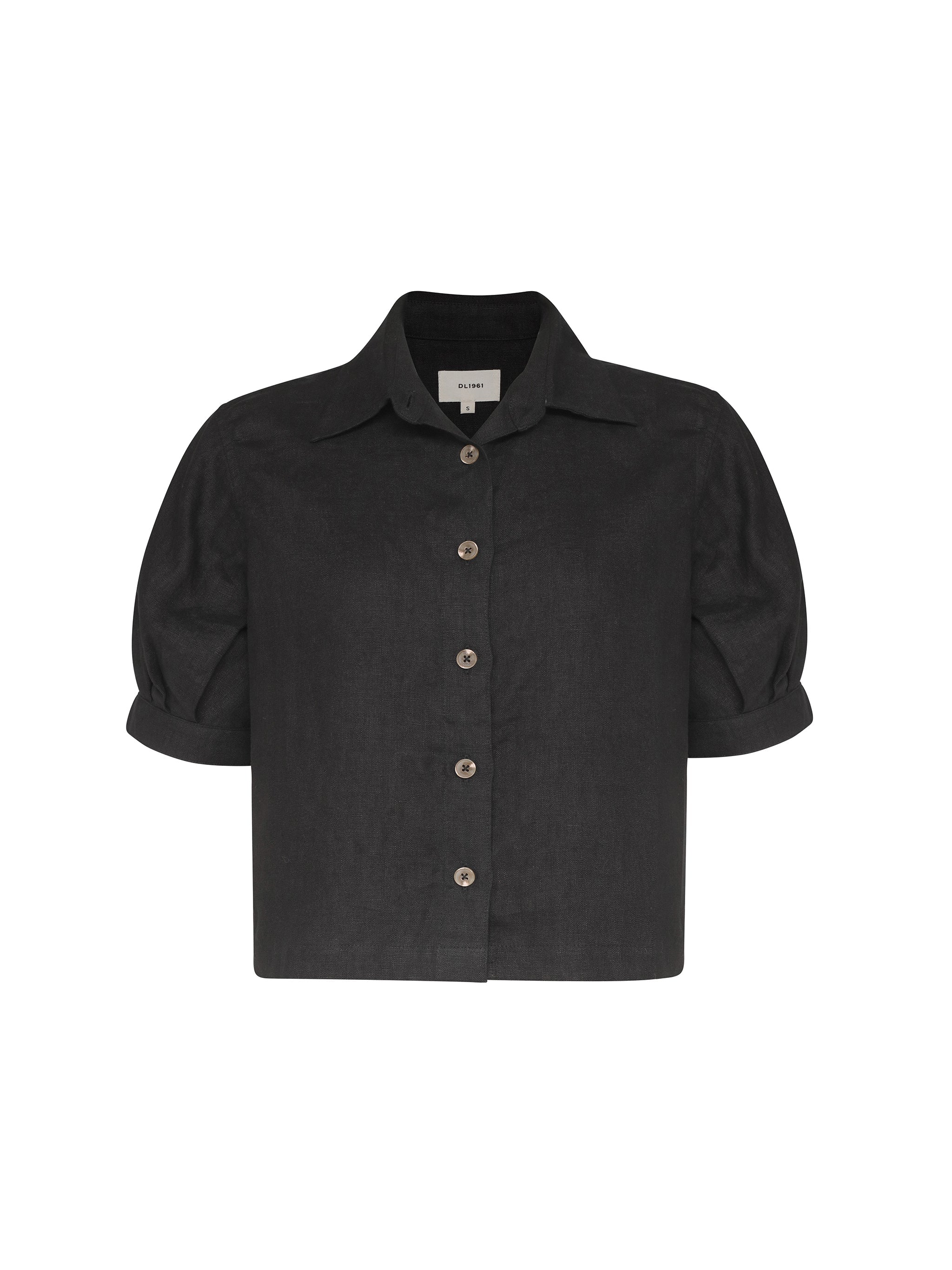 Montauk Shirt Puffed Sleeve - Black Linen