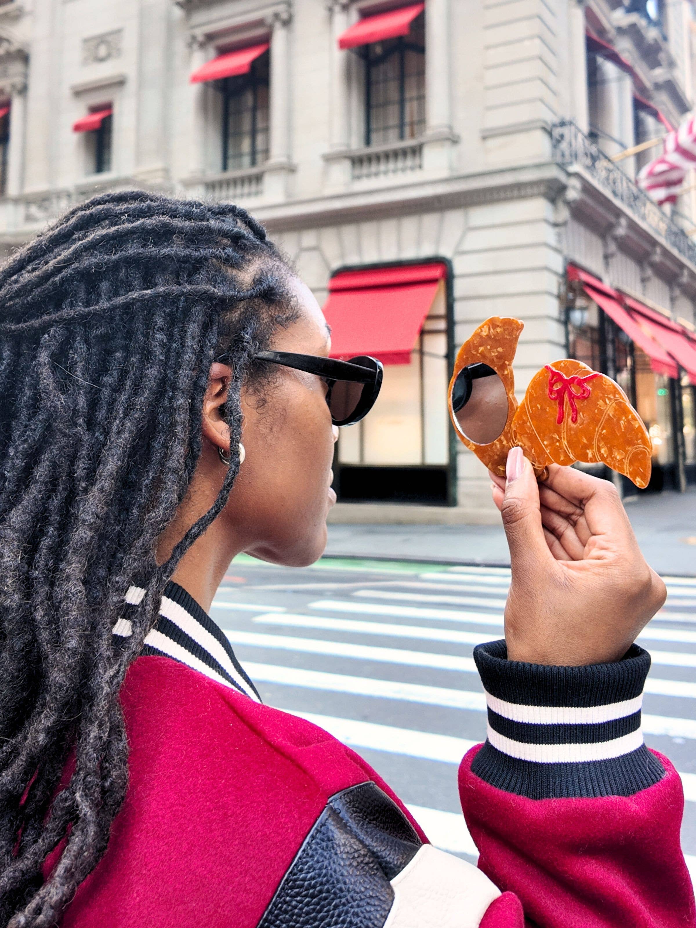 Solar Eclipse - Hand-painted Bow Croissant Compact Mirror | Eco-Friendly