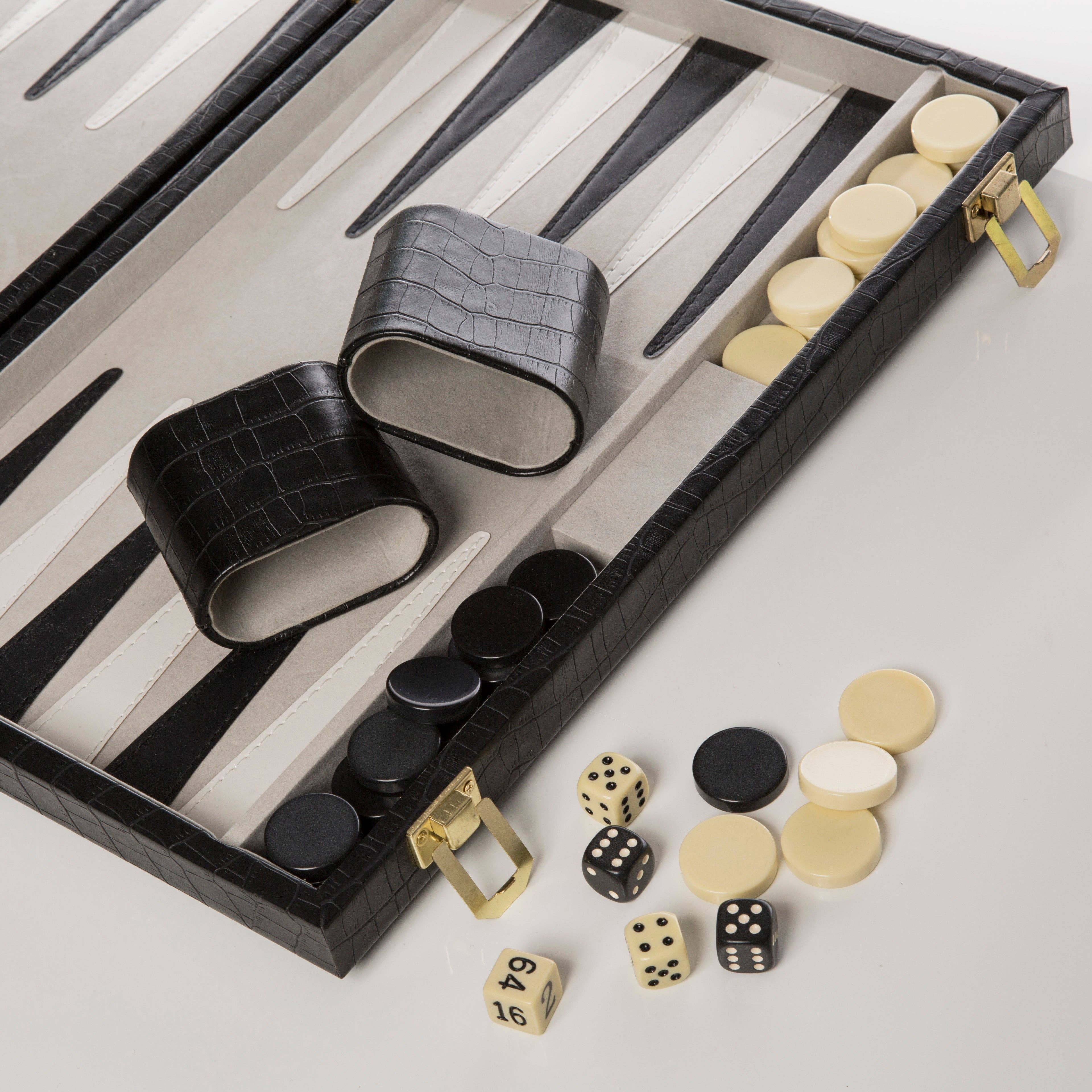 New School Backgammon Set - Black Croc