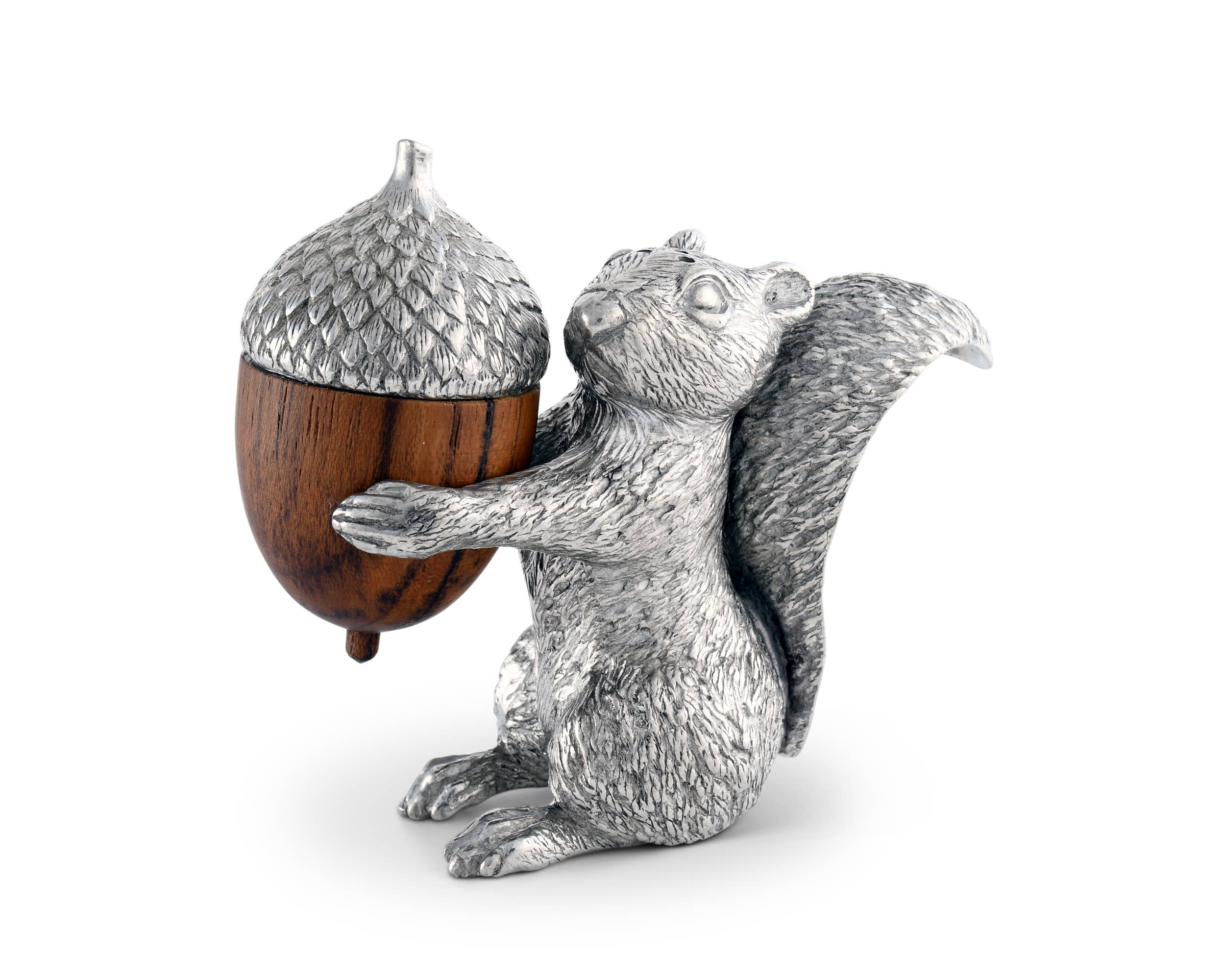 Pewter Salt & Pepper Set - Squirrel with Wood Acorn