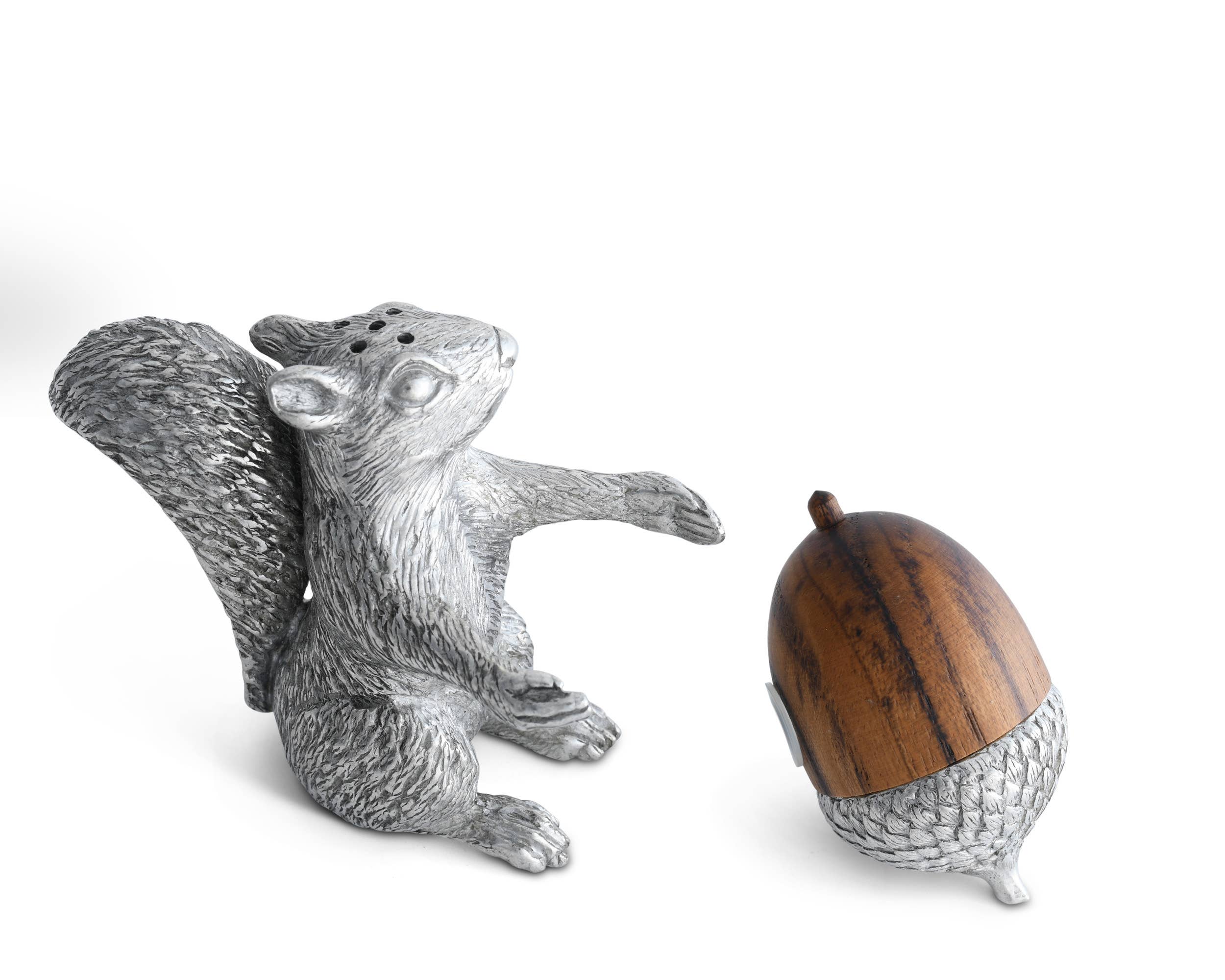 Pewter Salt & Pepper Set - Squirrel with Wood Acorn