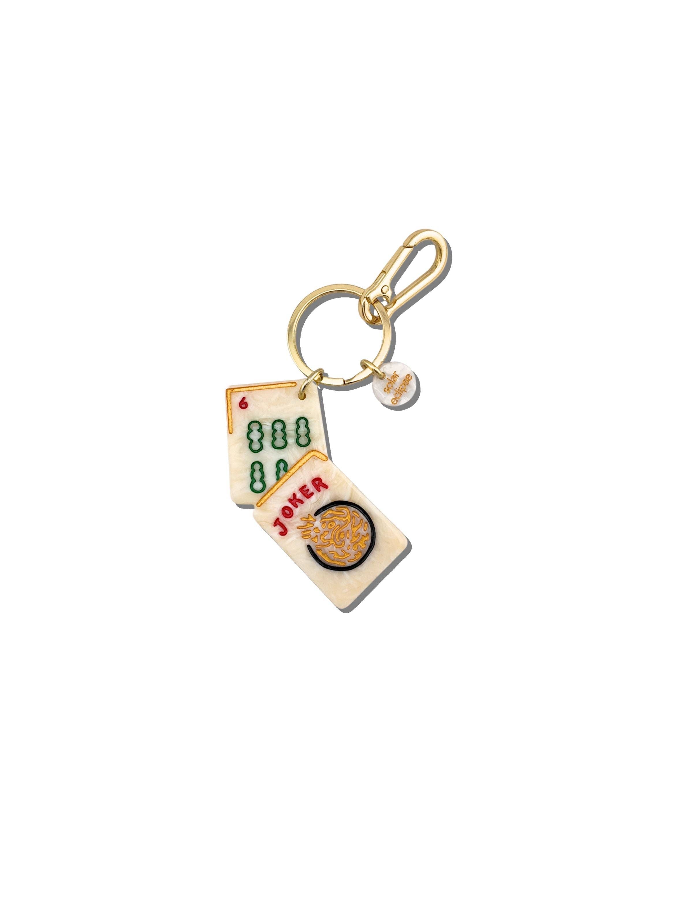 Solar Eclipse - Hand-painted Mahjong Bag Charm + Keychain | Eco-Friendly