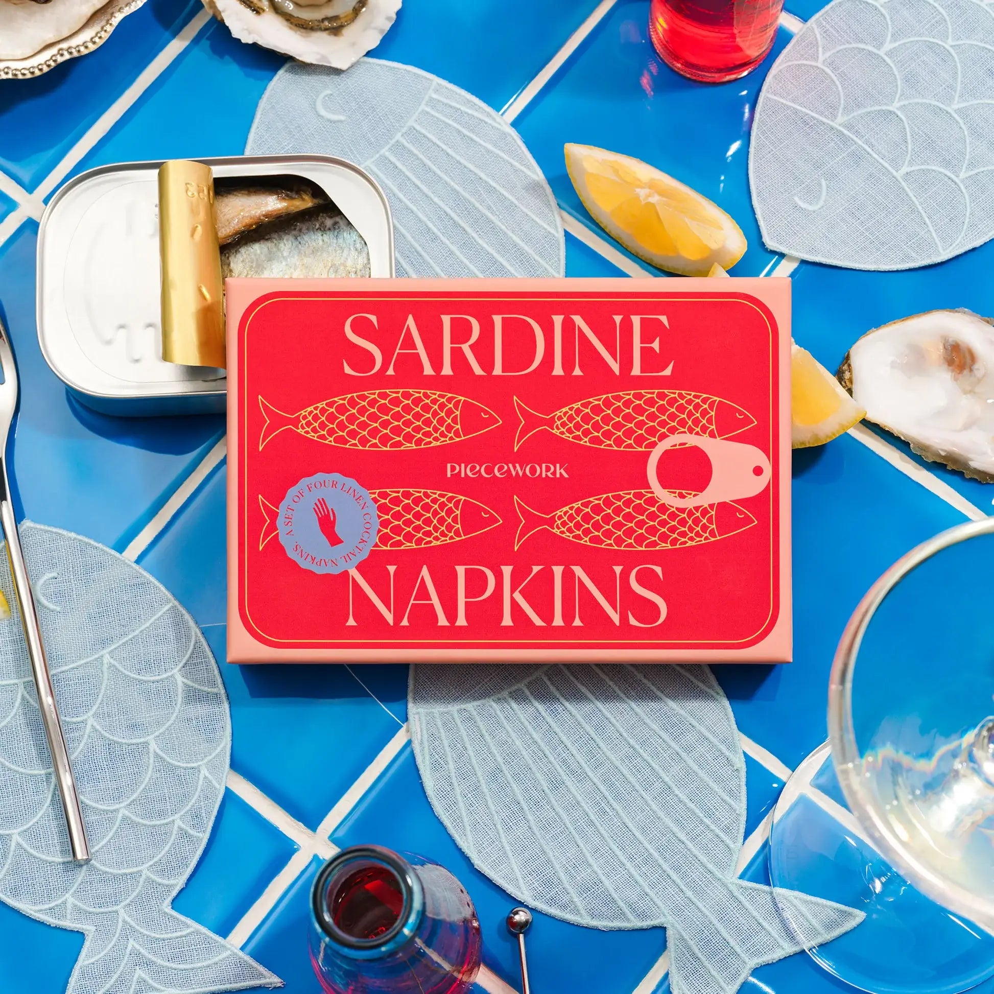 Piecework - Sardine Cocktail Napkins - Set of 4