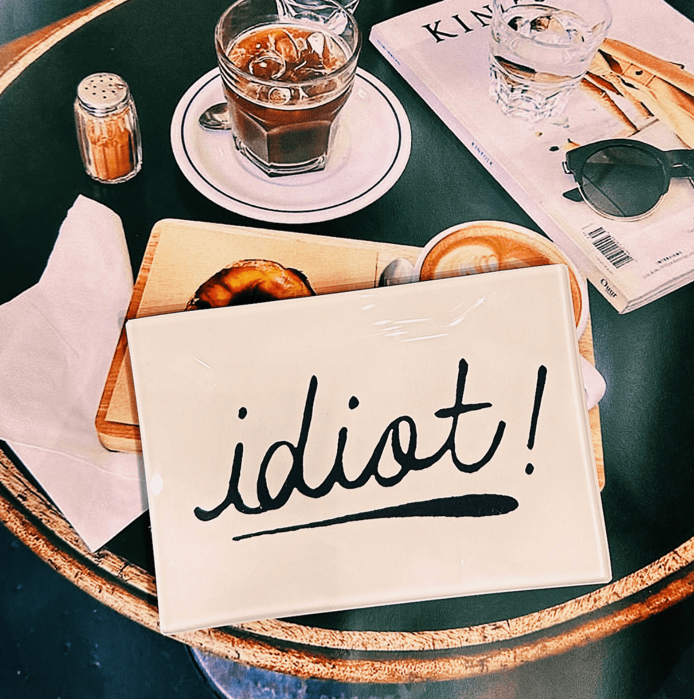 Idiot! Script Decoupage Glass Tray