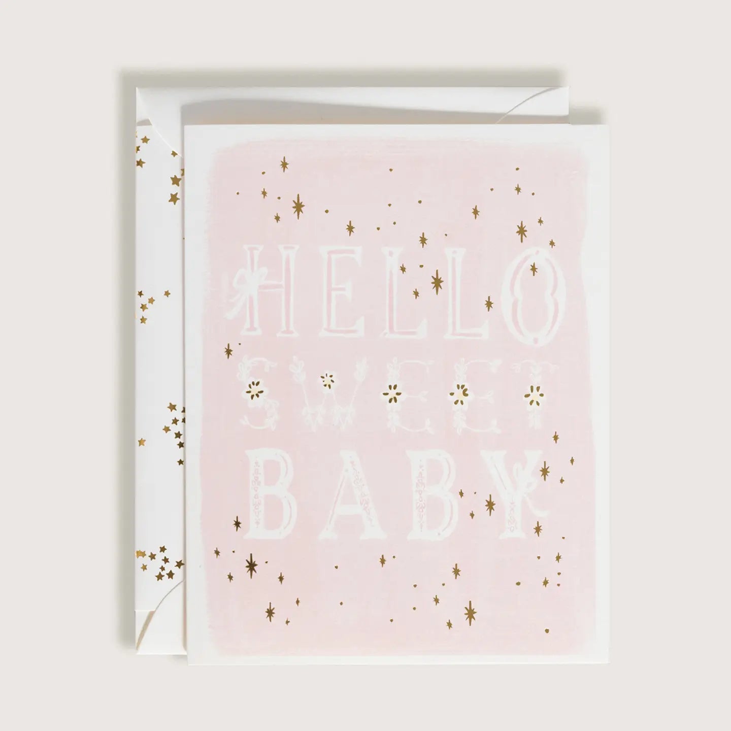 Hello Sweet Baby Pink w Gold Letters Baby Card