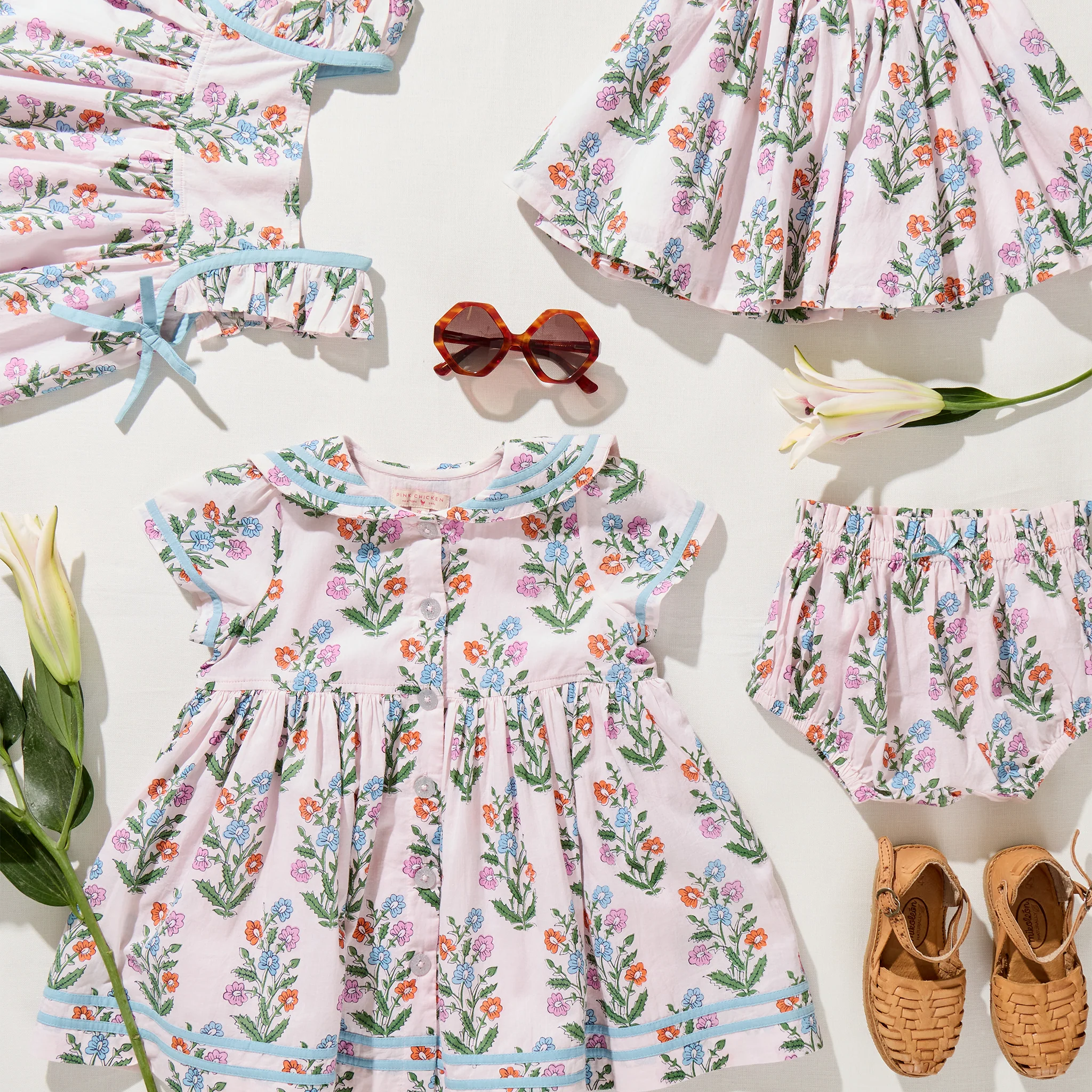 Girls Elowen Dress - Pink Dewdrop Block Print Spring