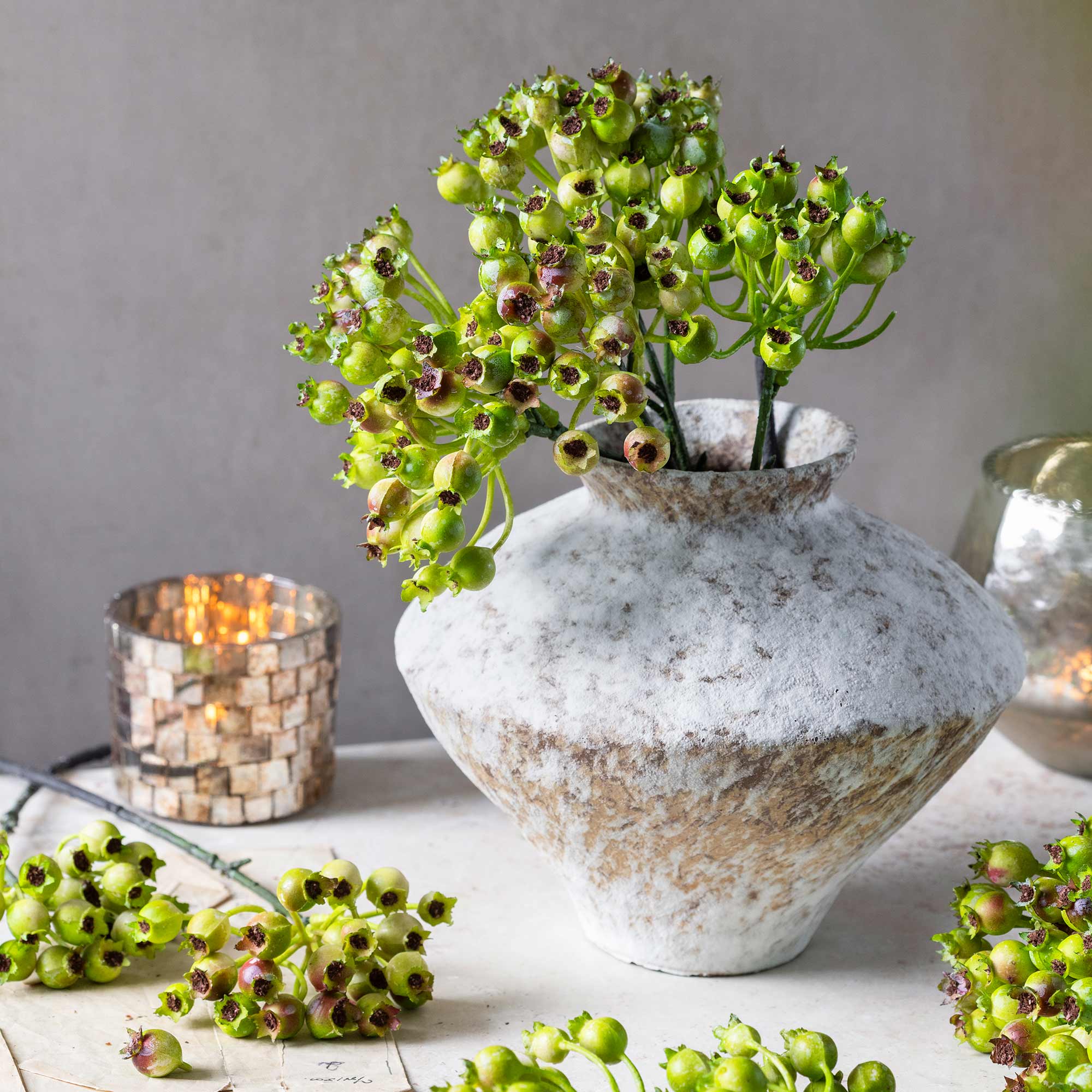 Artificial Rosehip Bunch - Olive