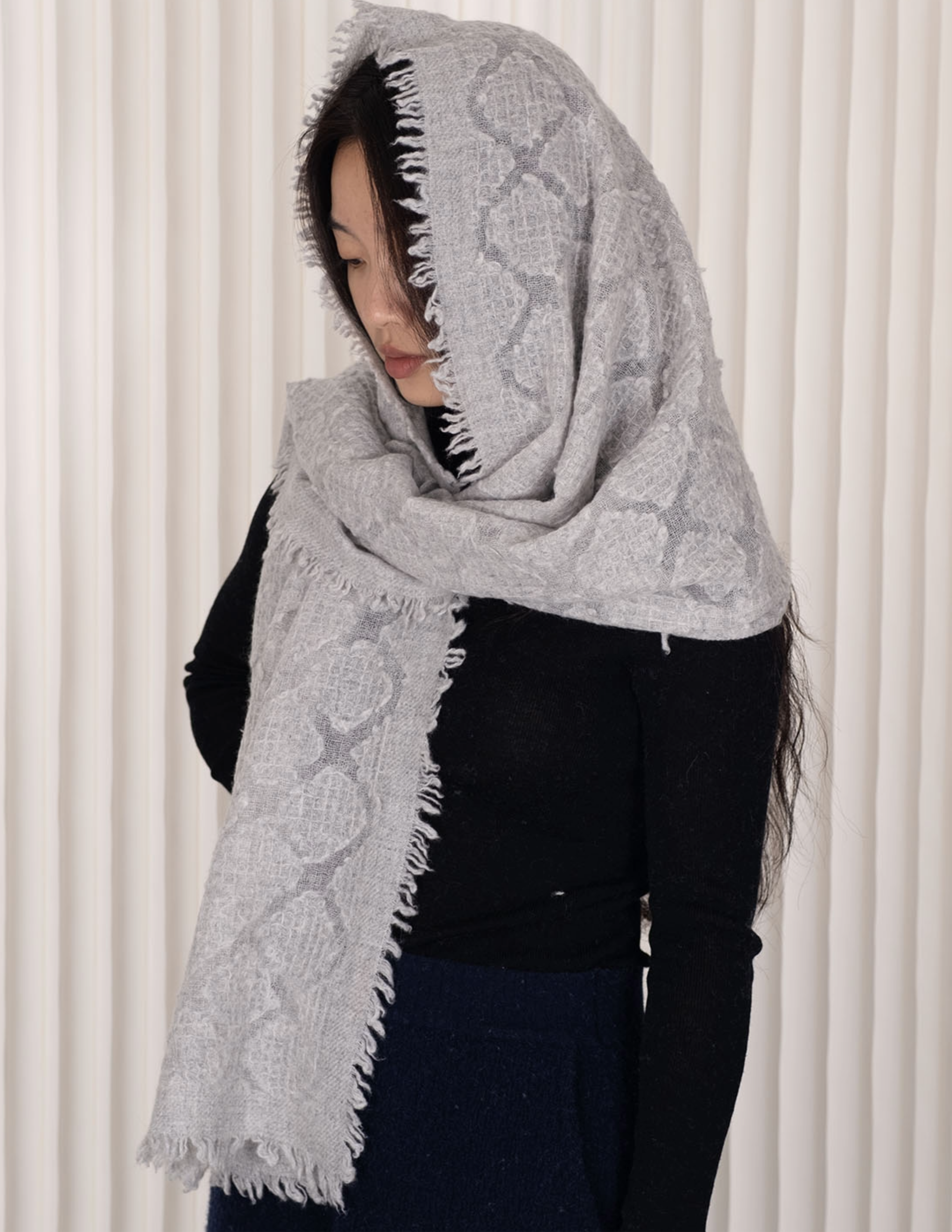 Jane Frayed Cashmere Scarf - Grey