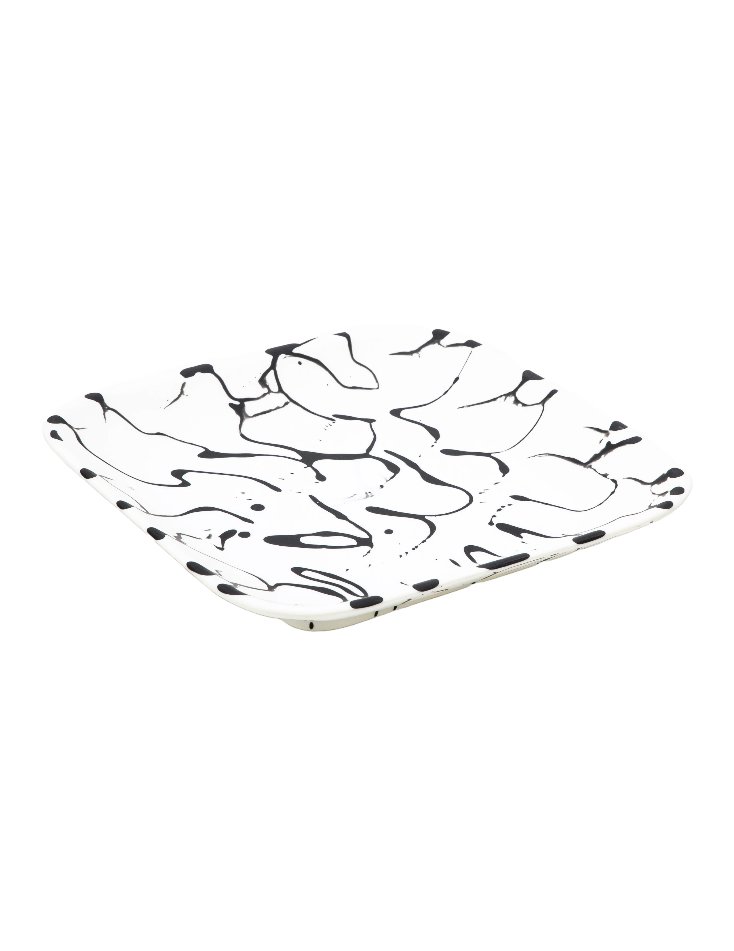 Large Square Tray - Solid White with Black Splatter