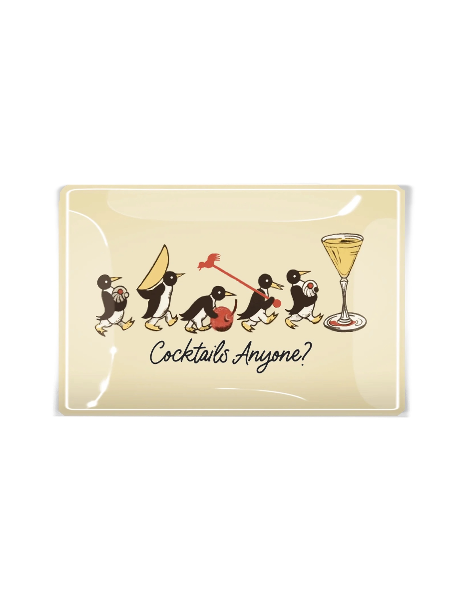 Penguin Cocktails Anyone Decoupage Glass Tray