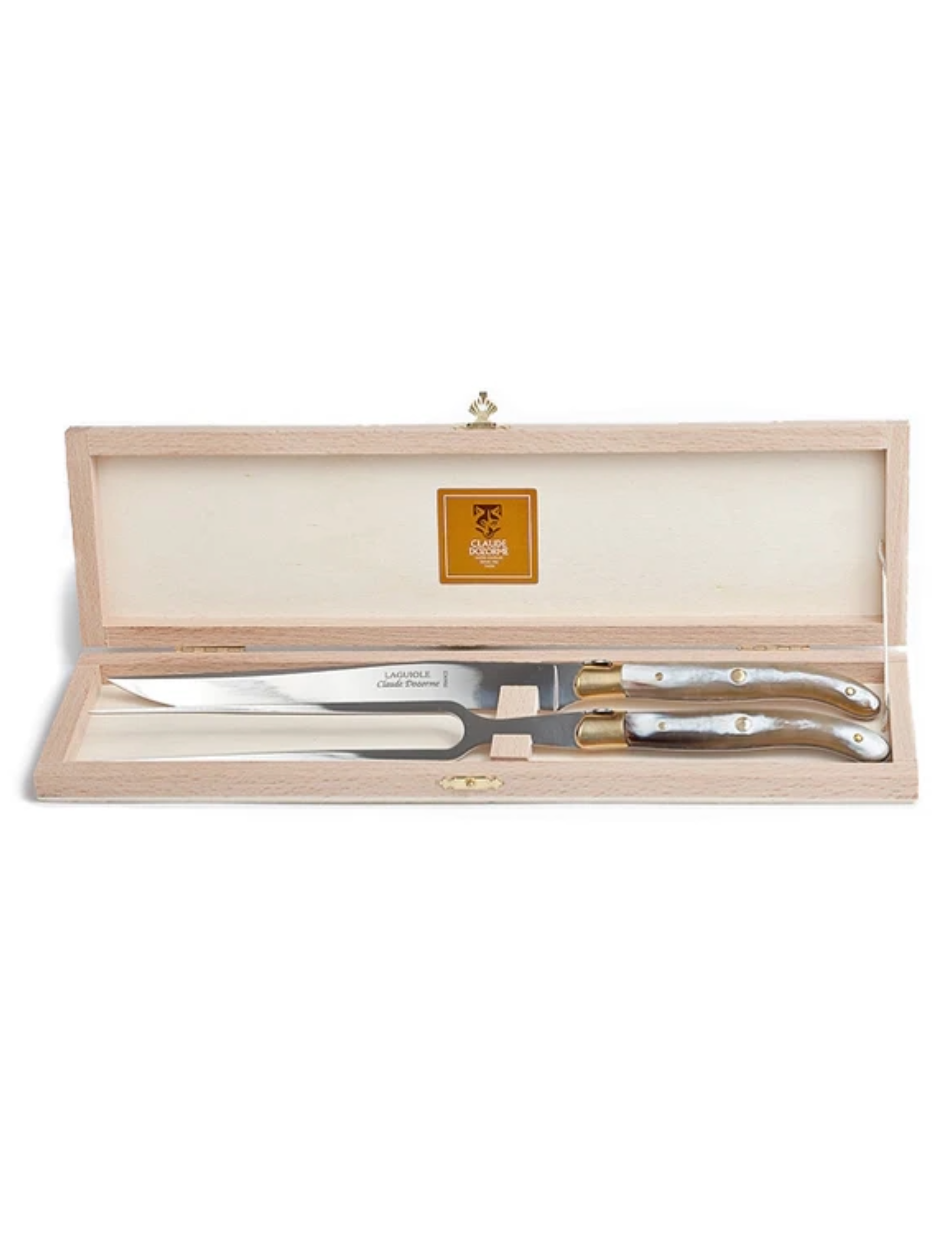 Laguiole 2 Piece Carving Set - Natural Horn