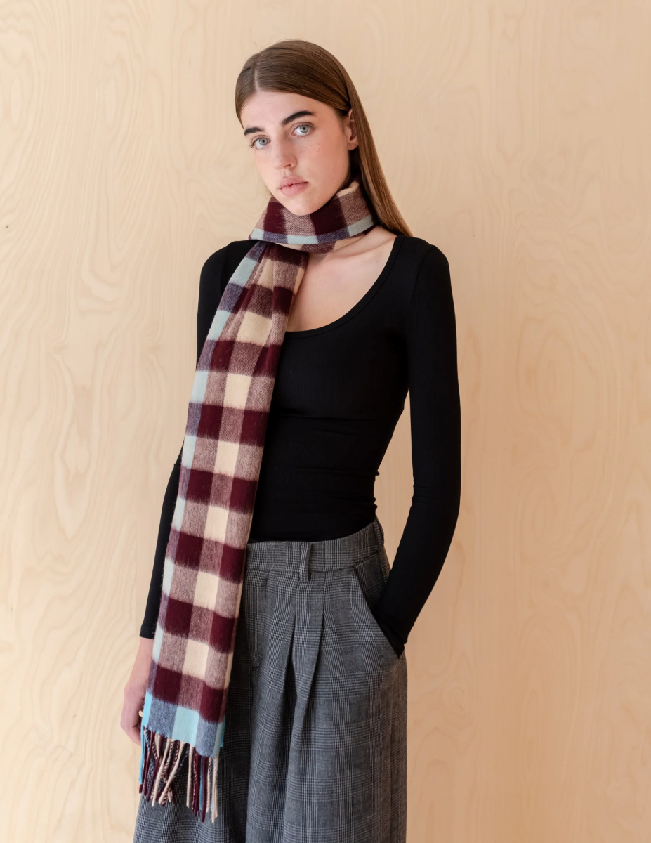 Lambswool Oversized Scarf - Camel Gingham