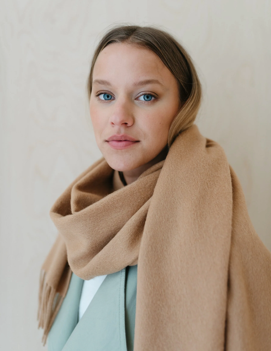 Lambswool Oversized  Scarf Fringed Edge - Camel