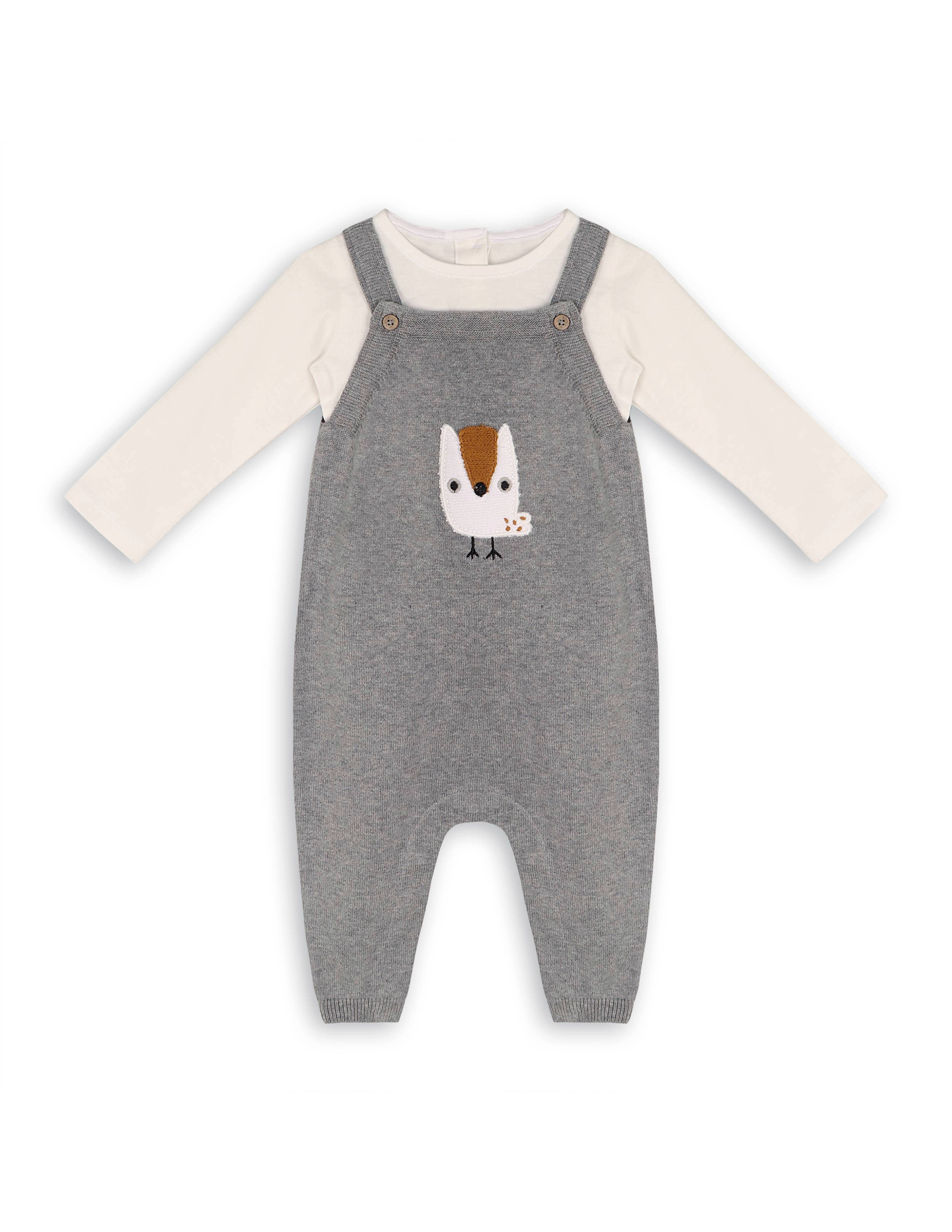 Owl Applique Sweater Knit Baby Overall & Bodysuit - Heather Grey